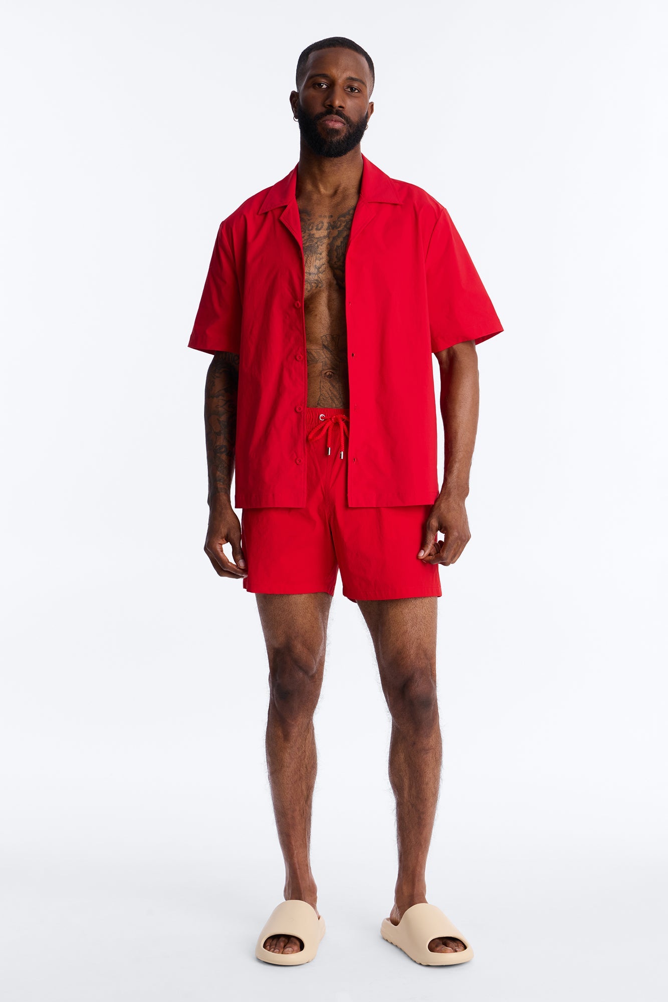 Montez Cuban Collar Button Up Shirt - Brick Red