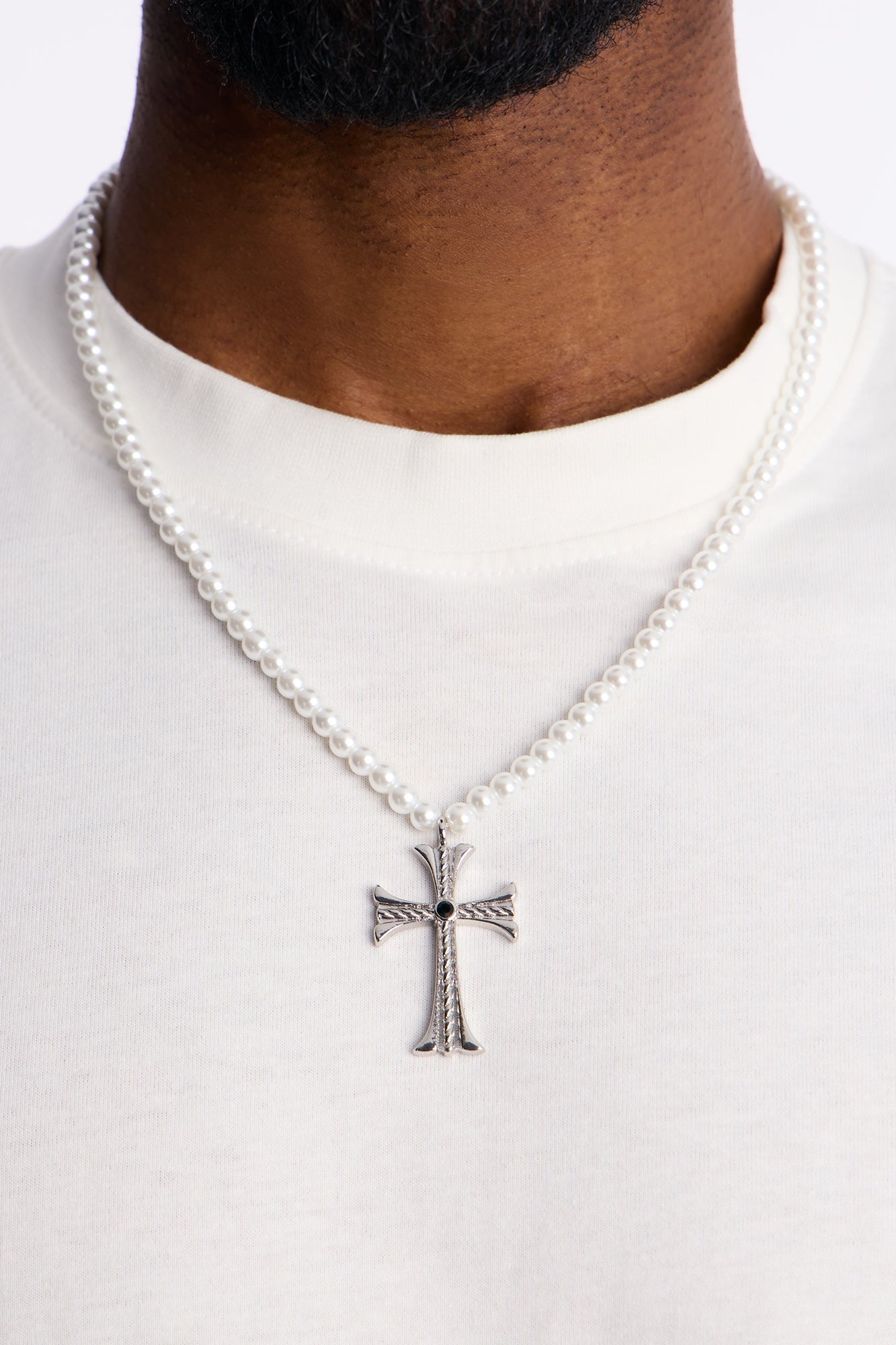 Holy Pearls Cross Necklace - Silver