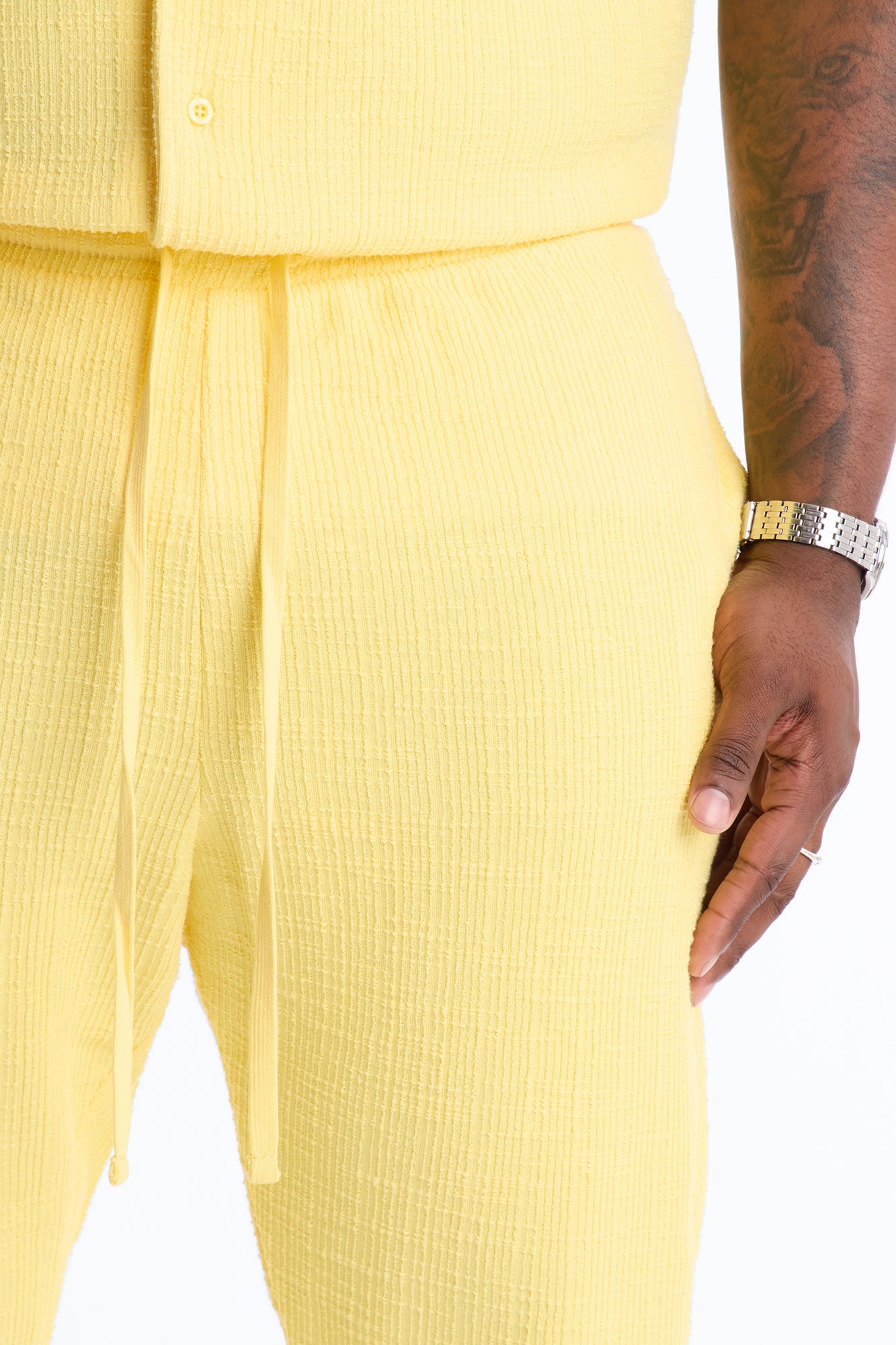 Dean Textured Slim Pants - Butter Yellow