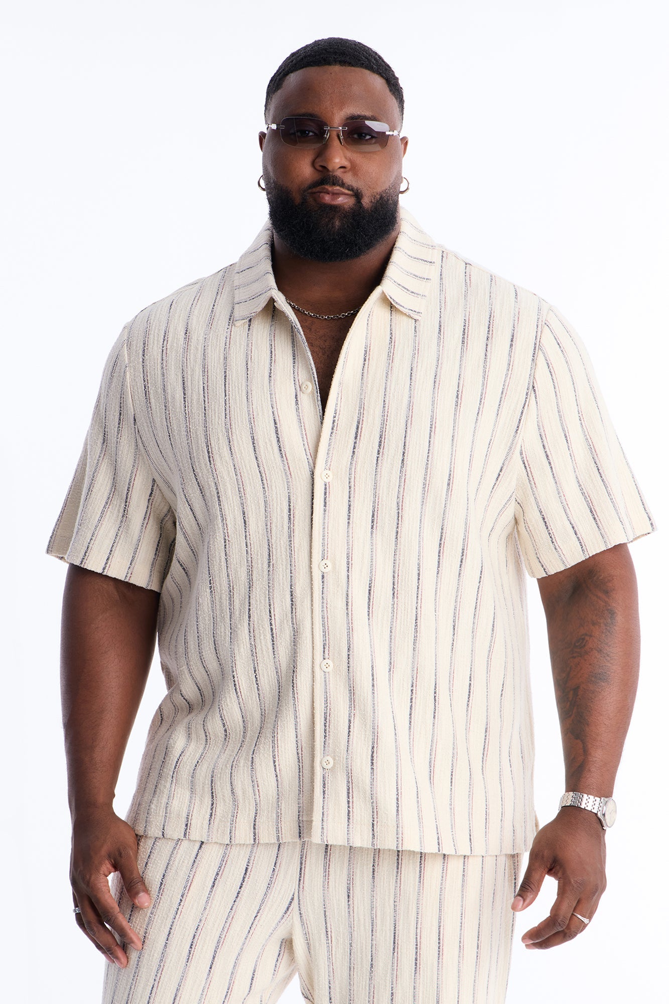 Caicos Textured Stripe Button Up Shirt - Cream
