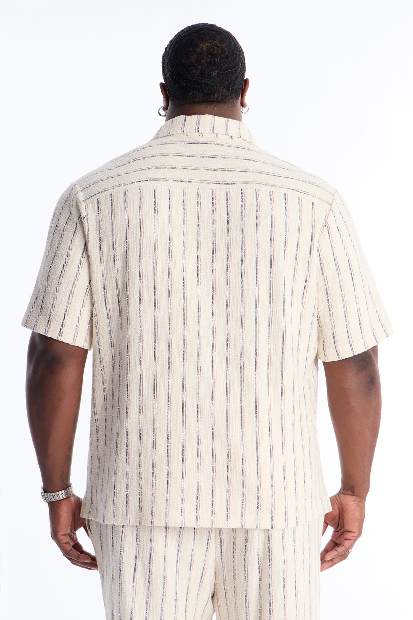 Caicos Textured Stripe Button Up Shirt - Cream