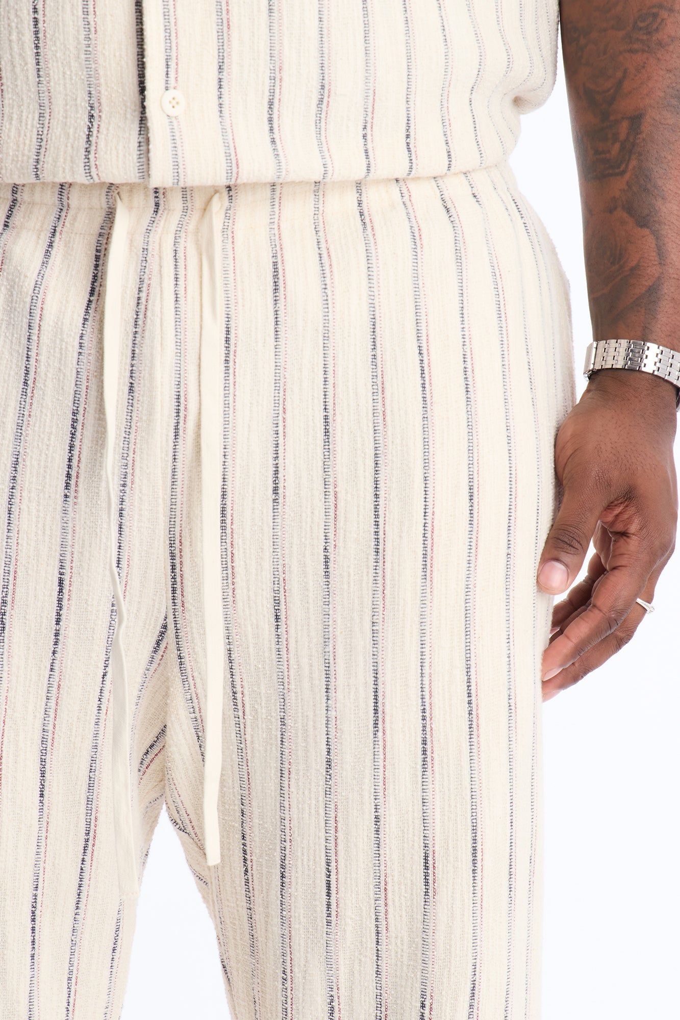 Slim Caicos Textured Stripe Slit Pant - Cream