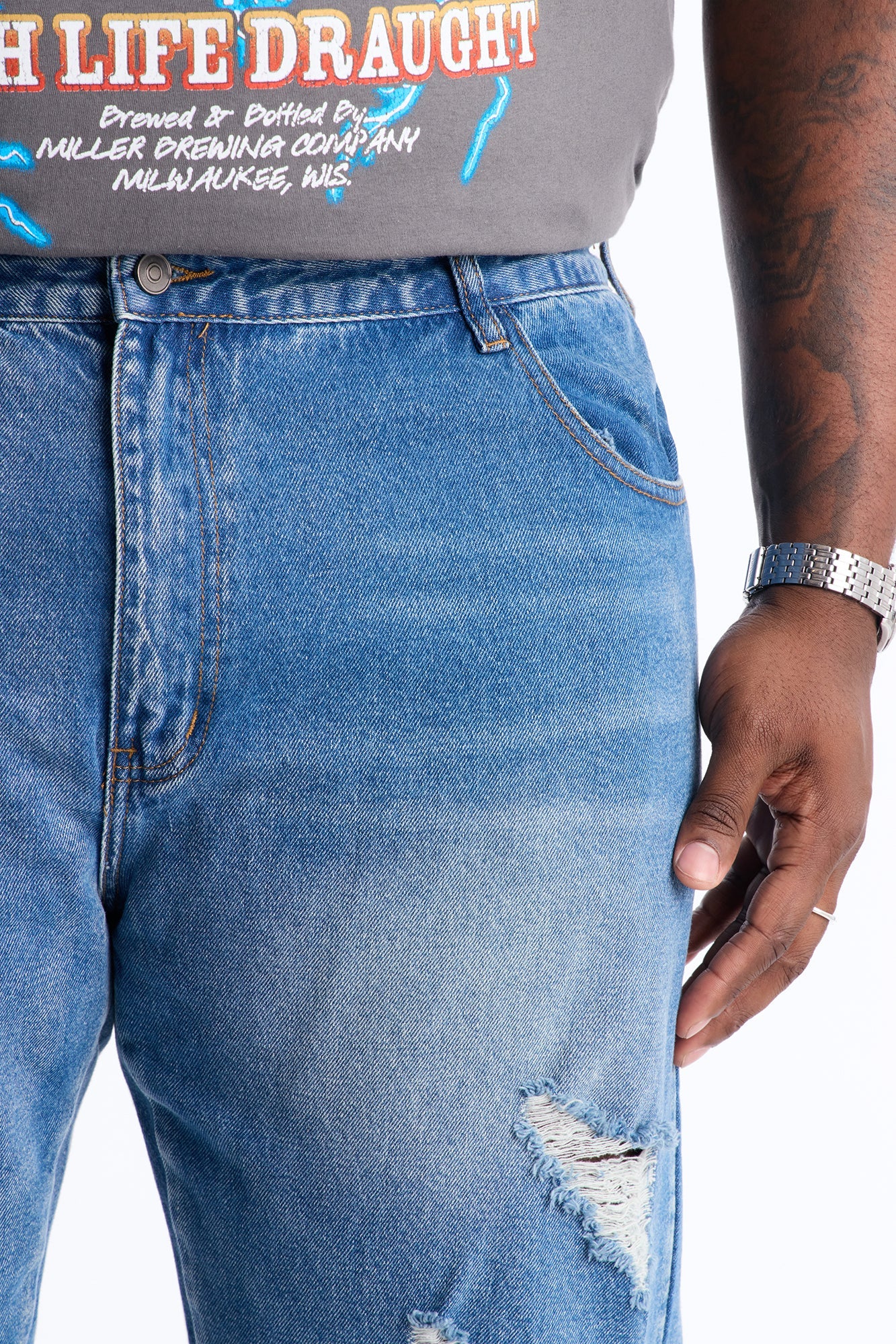 Straight Down The Street Ripped Jeans - Medium Blue Wash