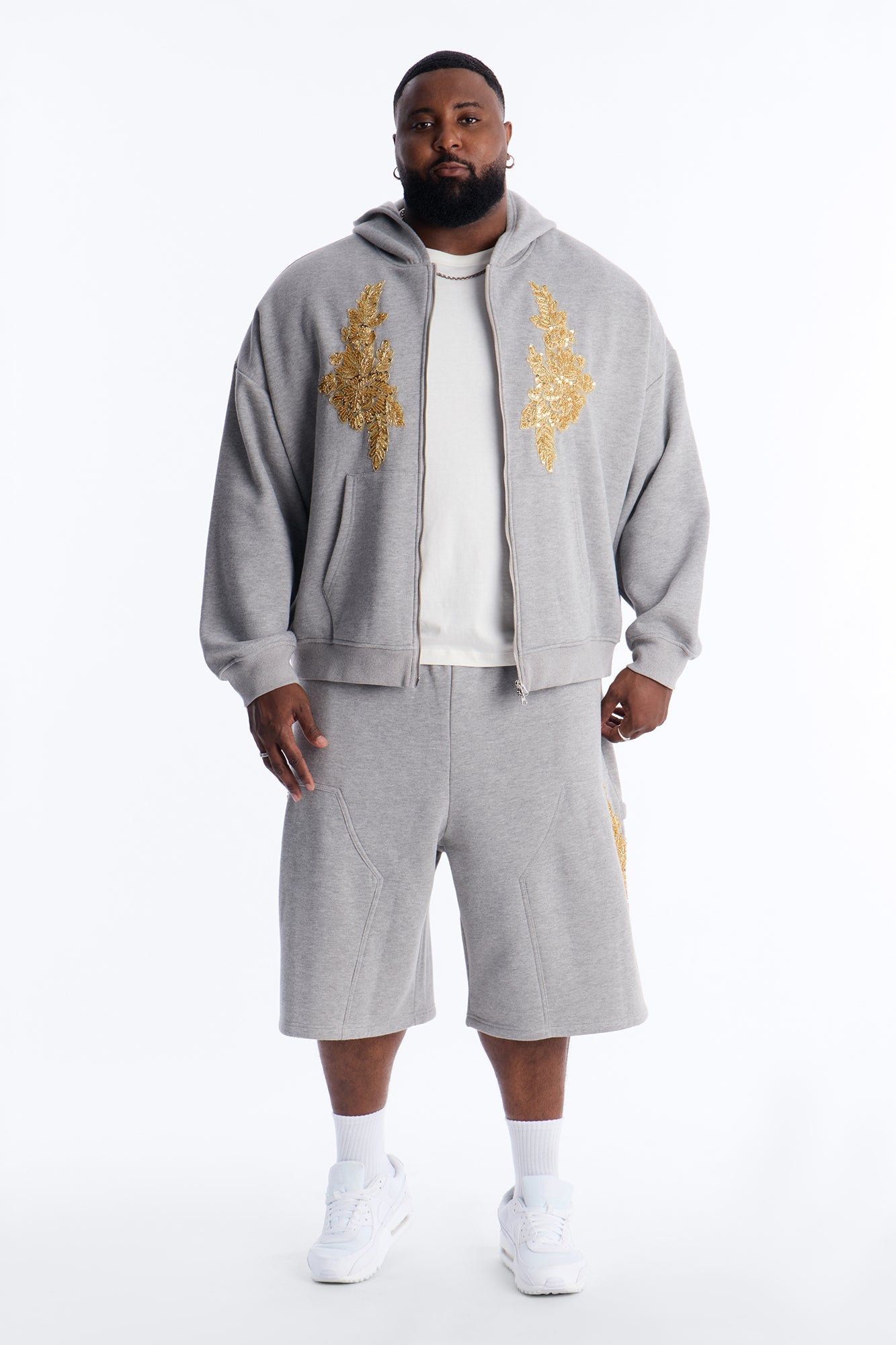 Baggy Rogue Sequin Applique Sweatshort - Grey