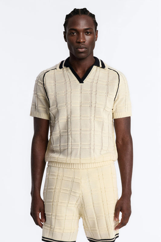 Relaxed Riviera Johnny Collar Knit Polo - Cream