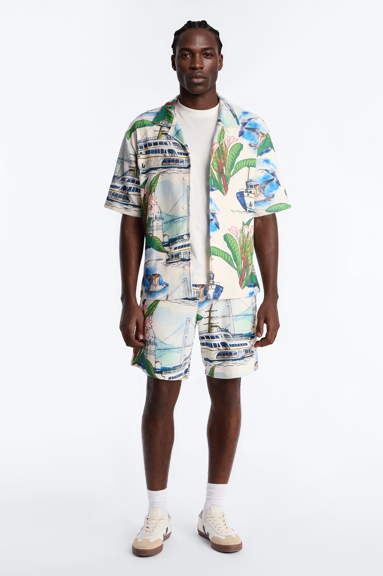 Relaxed Portofino Vista Cuban Collar Button Up Shirt - Multi Color