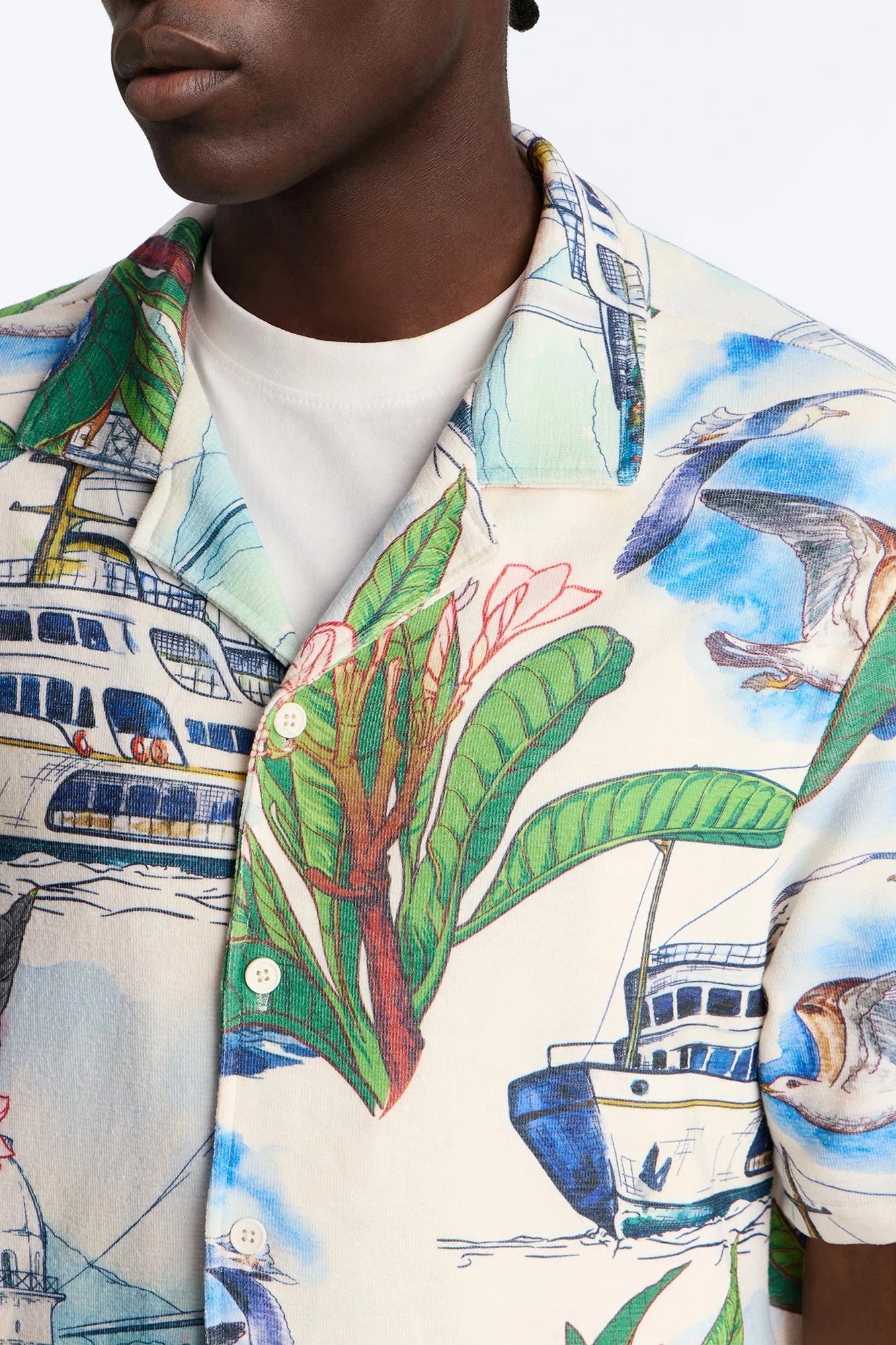 Relaxed Portofino Vista Cuban Collar Button Up Shirt - Multi Color