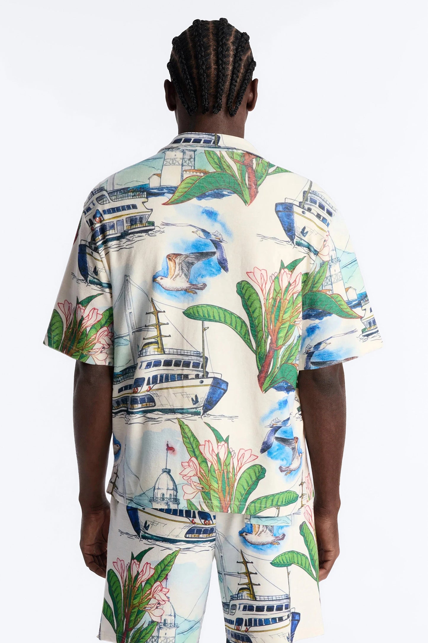 Relaxed Portofino Vista Cuban Collar Button Up Shirt - Multi Color