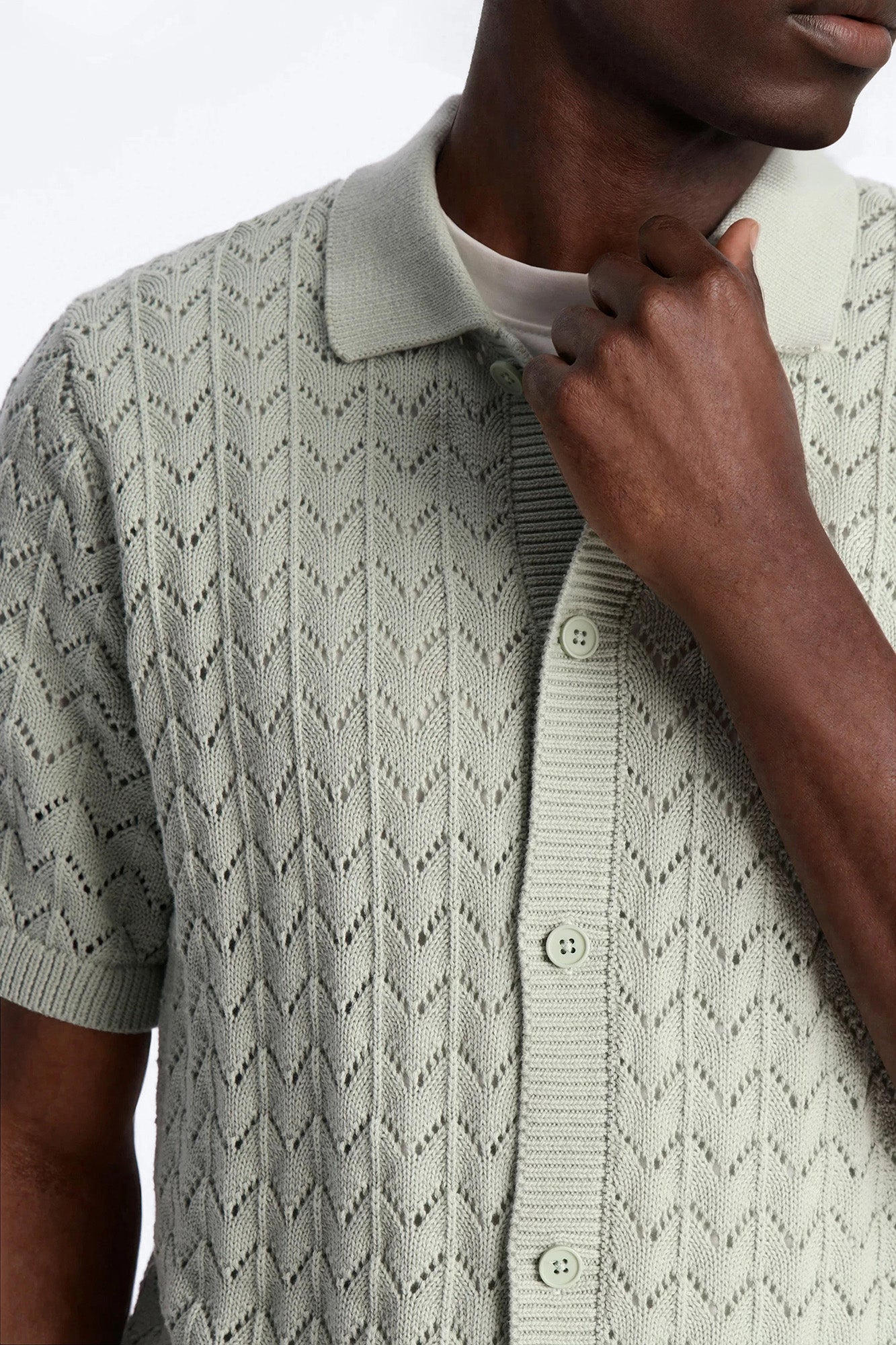 Waterfall Texture Open Knit Shirt - Sage