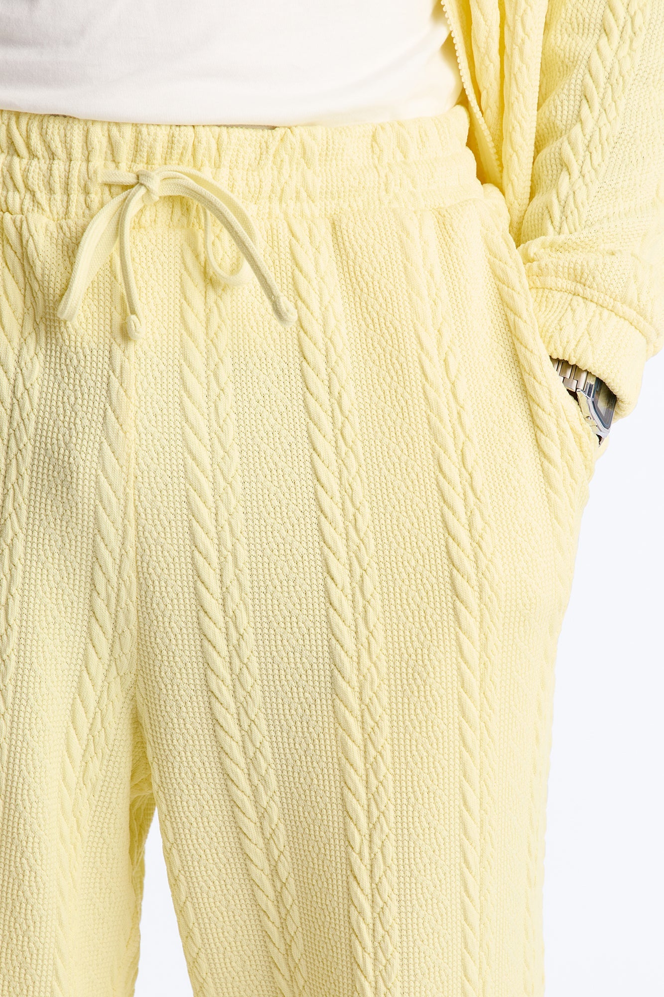 Baggy Textured Cozy Braided Pant - Butter Yellow