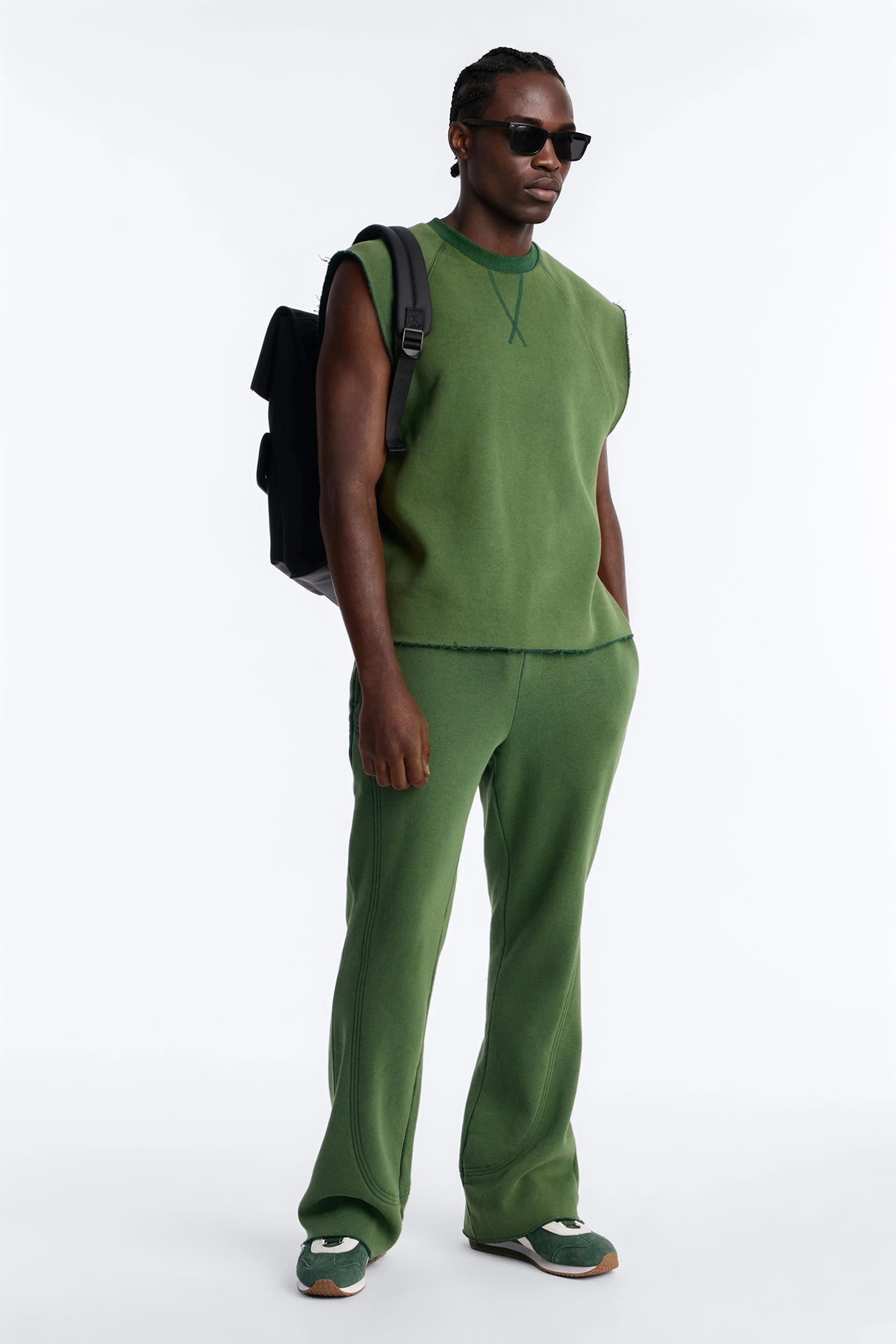 Washed Raw Edge Flare Sweatpant - Green