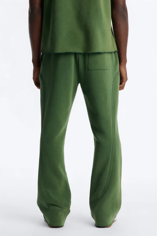 Washed Raw Edge Flare Sweatpant - Green