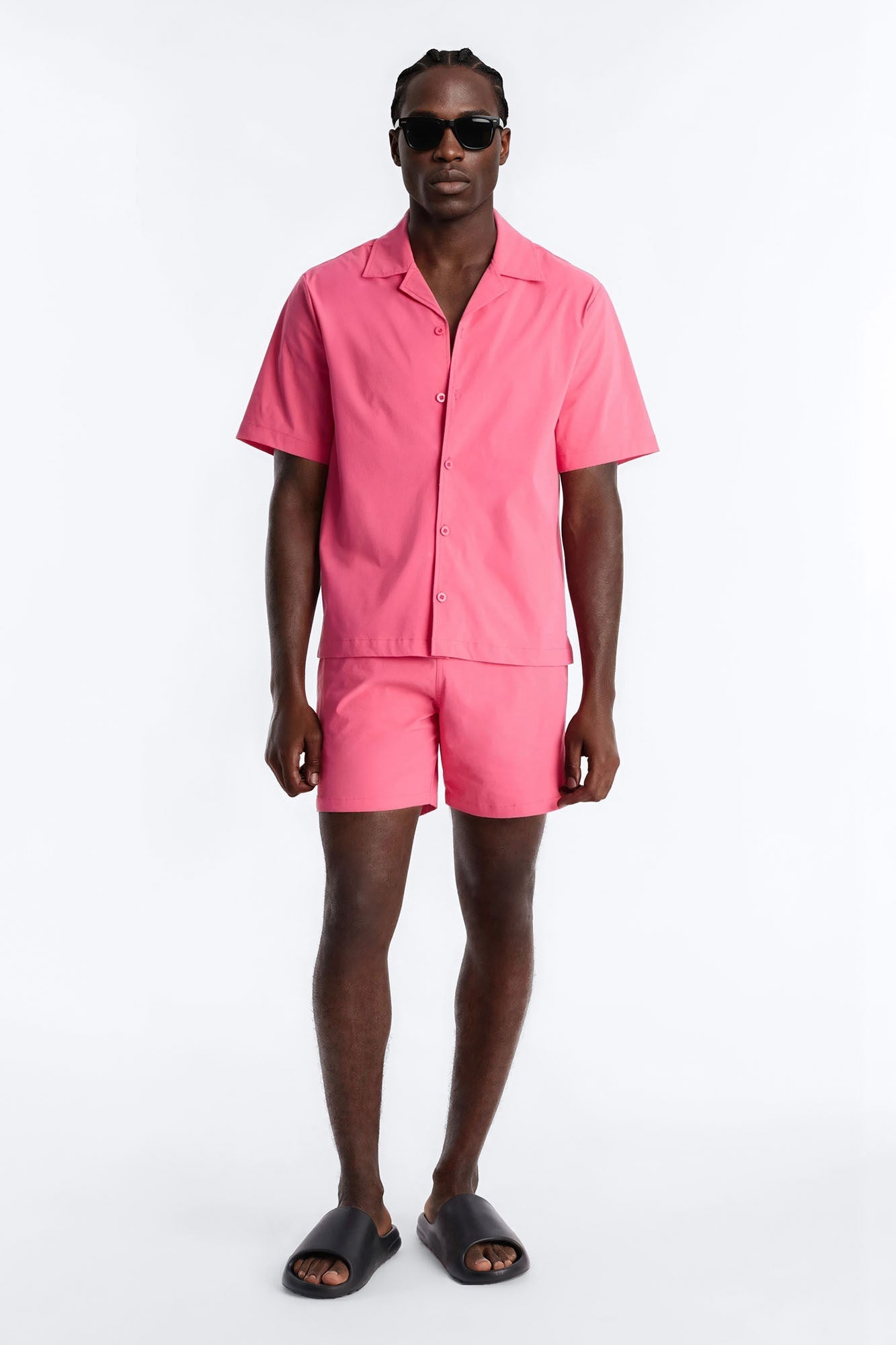 Montez Cuban Collar Button Up Shirt - Hot Pink