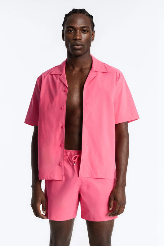 Montez Cuban Collar Button Up Shirt - Hot Pink