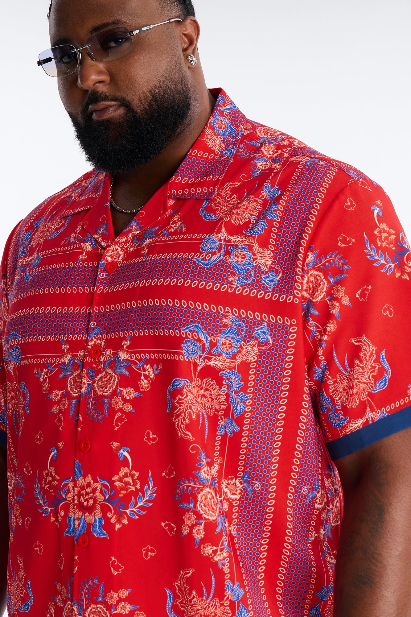 Relaxed Mirage Bloom Cuban Collar Button Shirt - Red