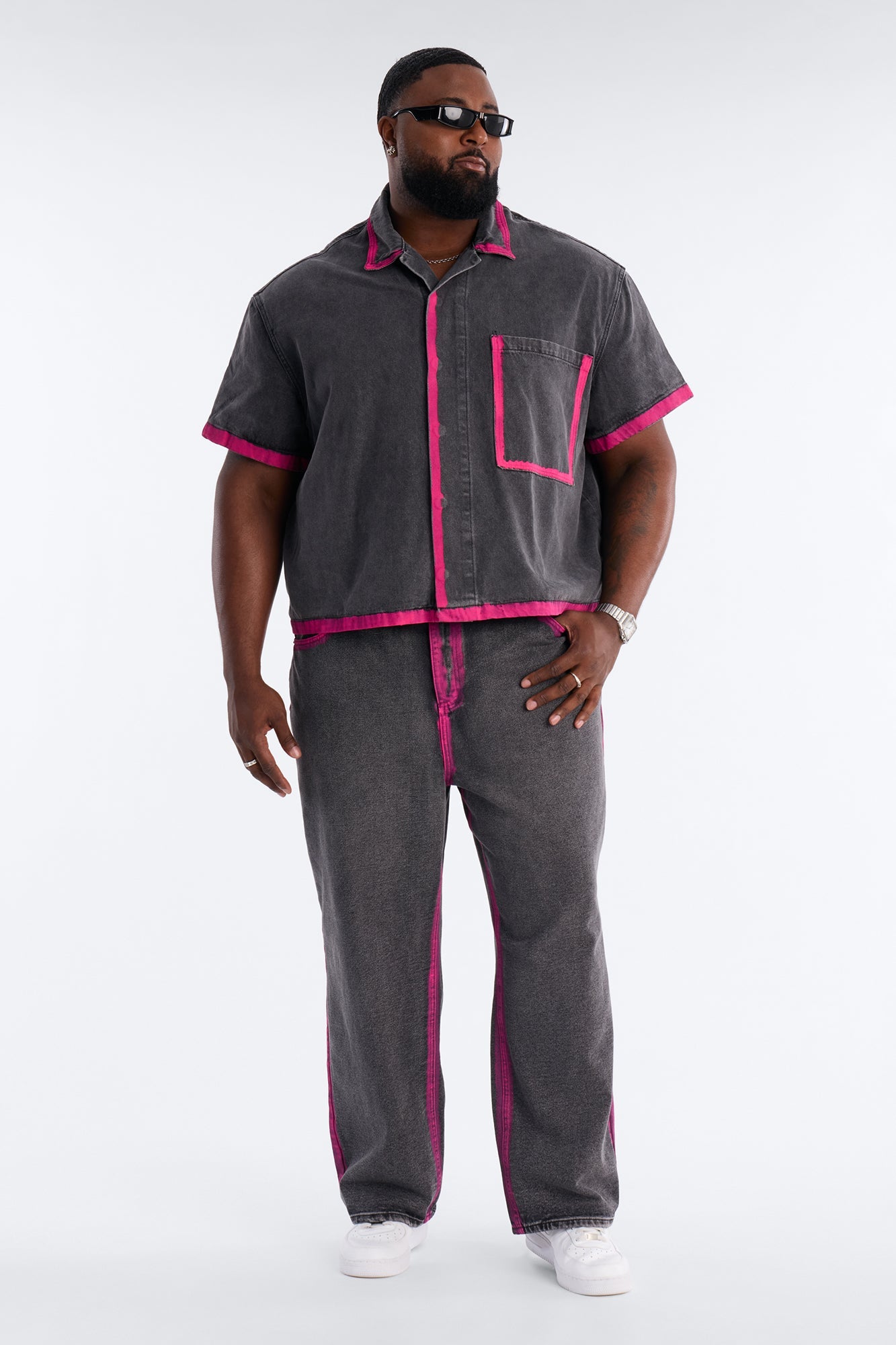 Cropped In My Aura Button Up Shirt - Black Wash