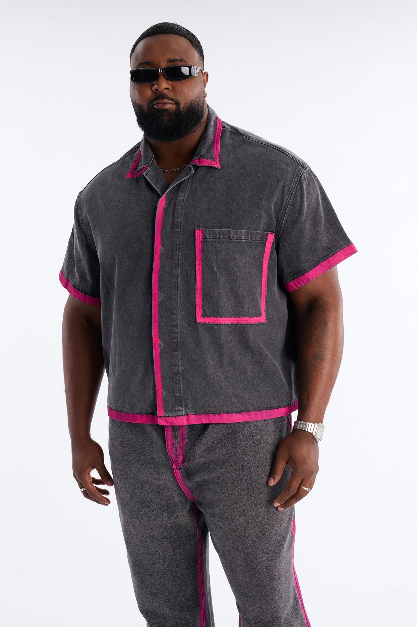 Cropped In My Aura Button Up Shirt - Black Wash
