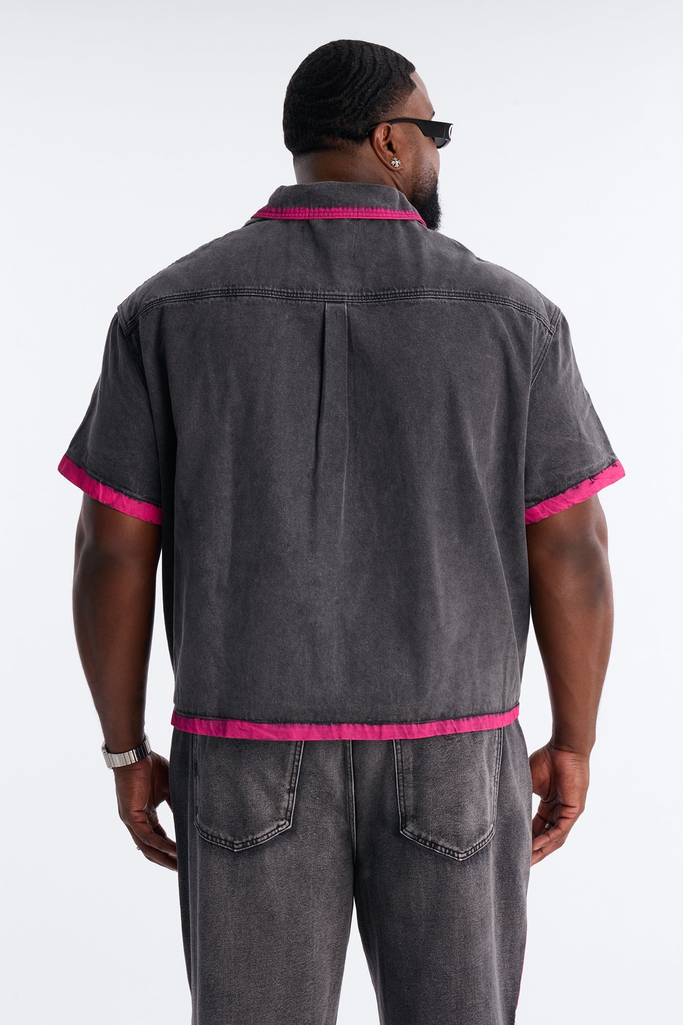 Cropped In My Aura Button Up Shirt - Black Wash