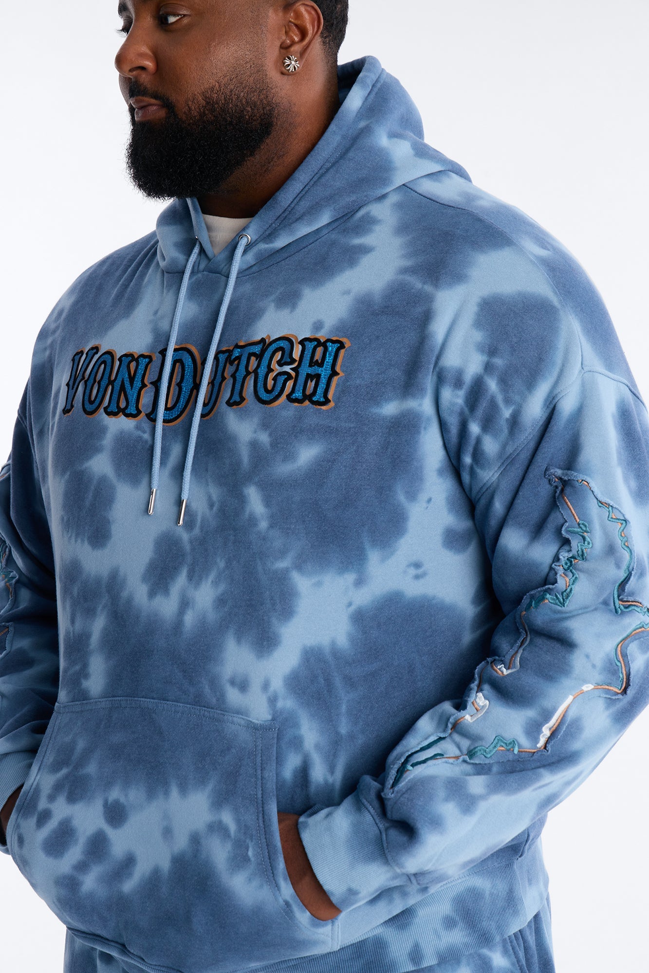 Von Dutch Outlaw Bleach Dyed Raw Edge Hoodie - Blue