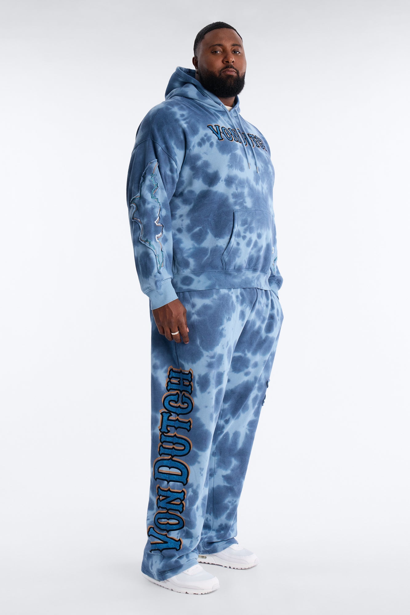 Baggy Von Dutch Outlaw Bleach Dyed Raw Edge Sweatpants - Blue