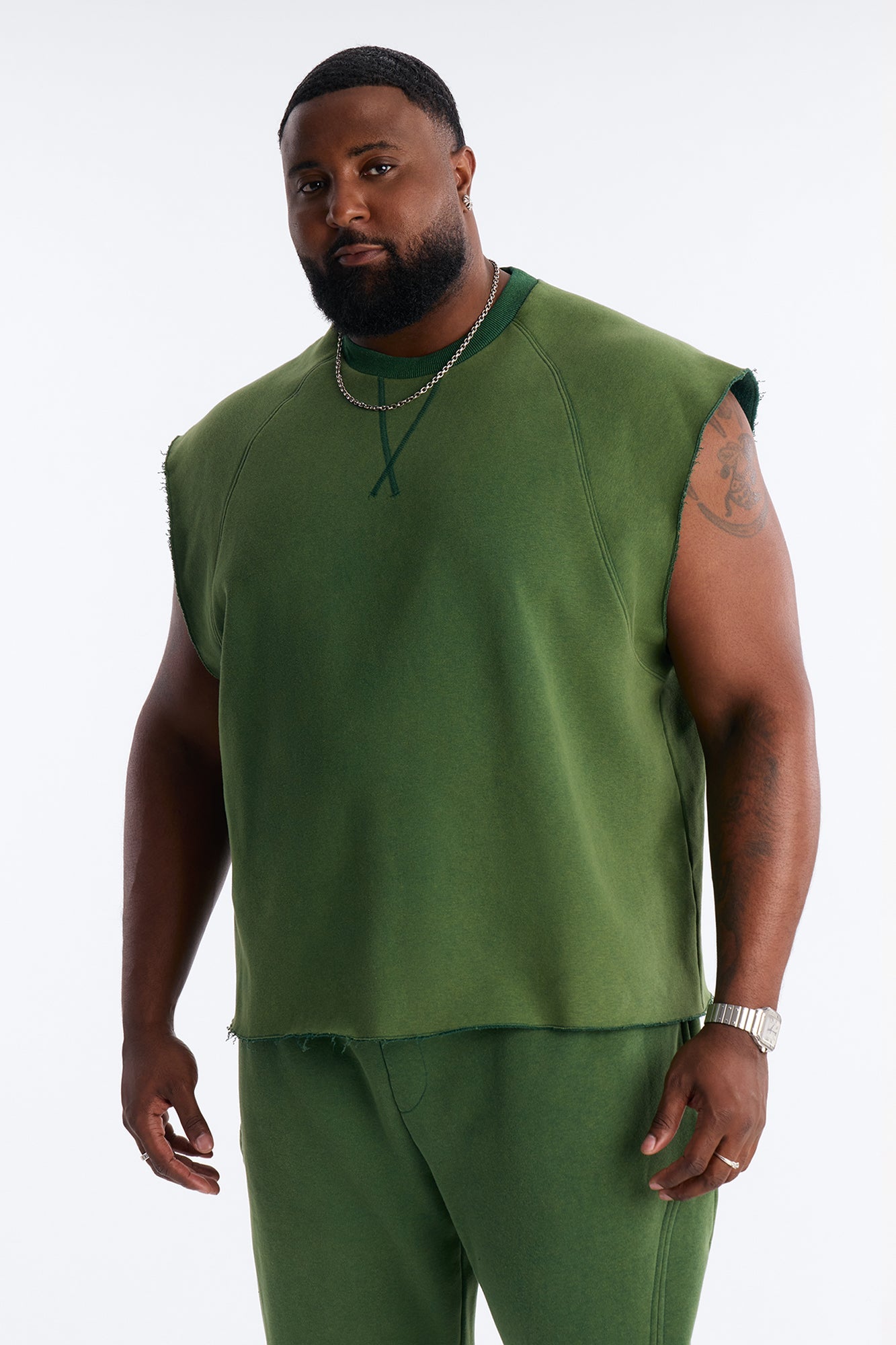 Washed Raw Edge Relaxed Muscle Tee - Green