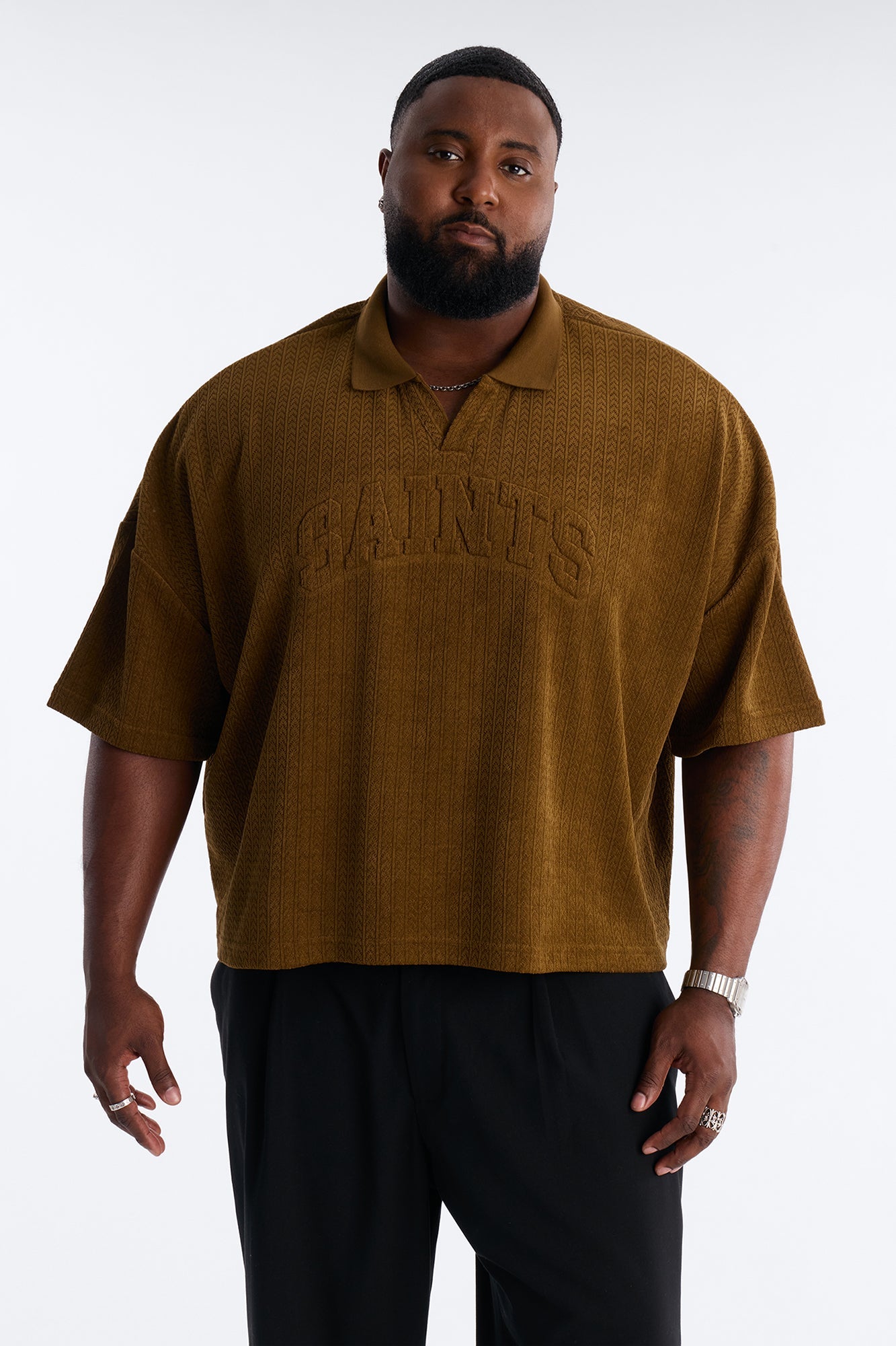 Boxy Cropped Lexington Saints Johnny Collar Polo - Brown
