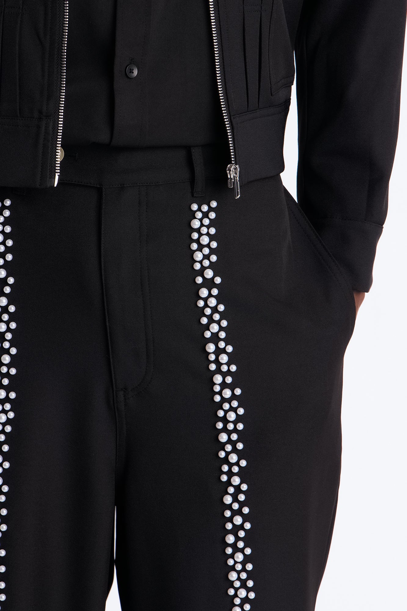 Baggy Pearl Cascade Trouser - Black