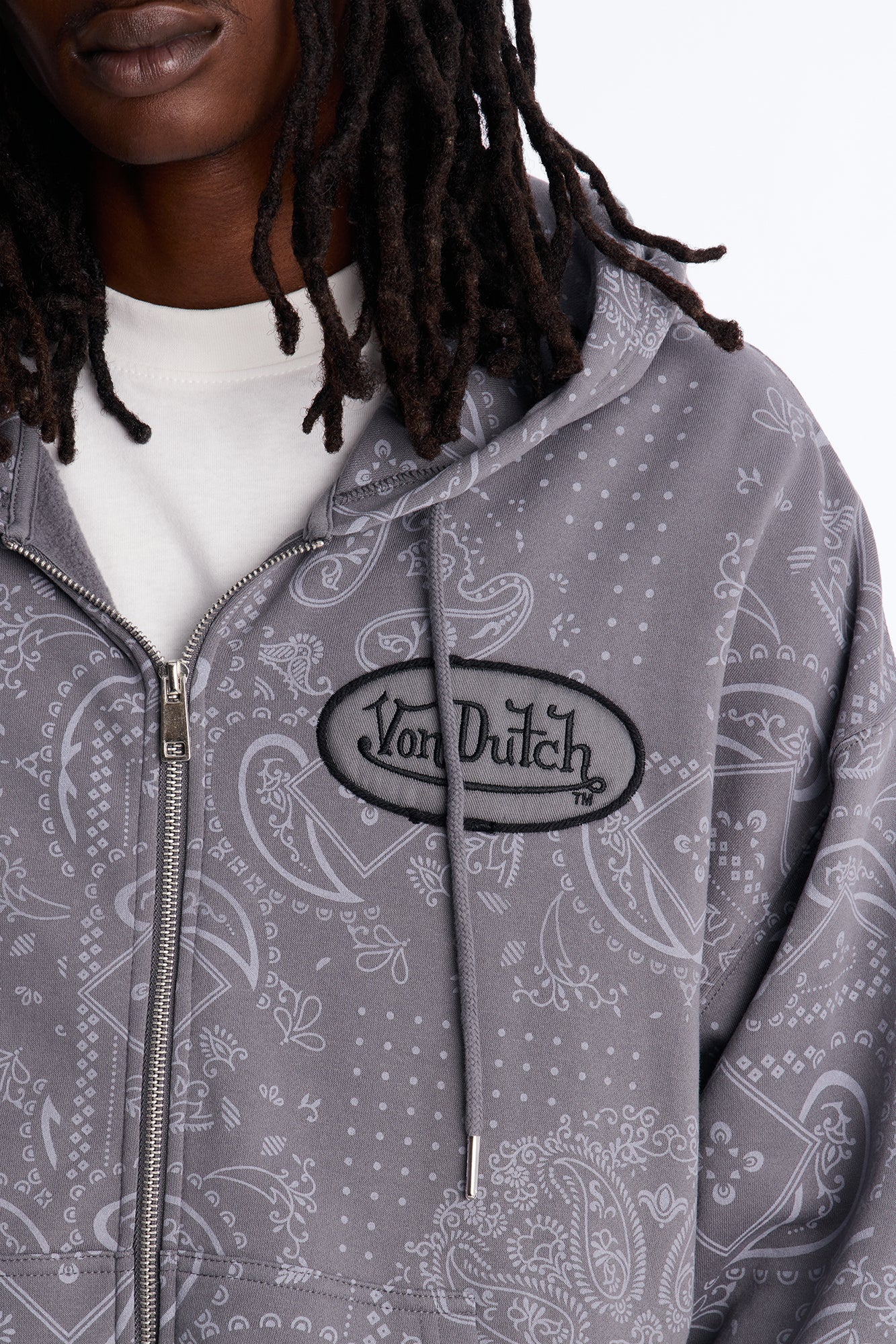 Von Dutch Chain Stitched Zip Up Hoodie - Charcoal