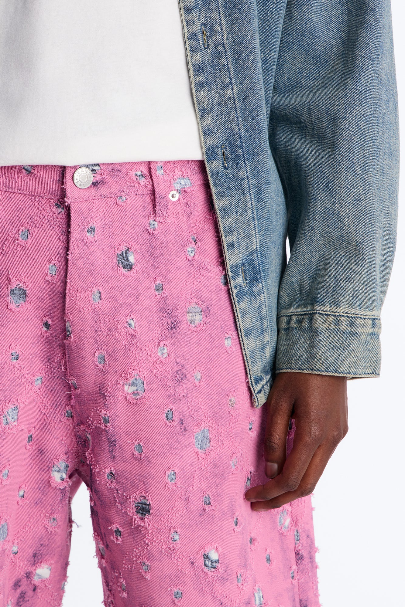 Baggy Frayed Illusions Jean - Pink