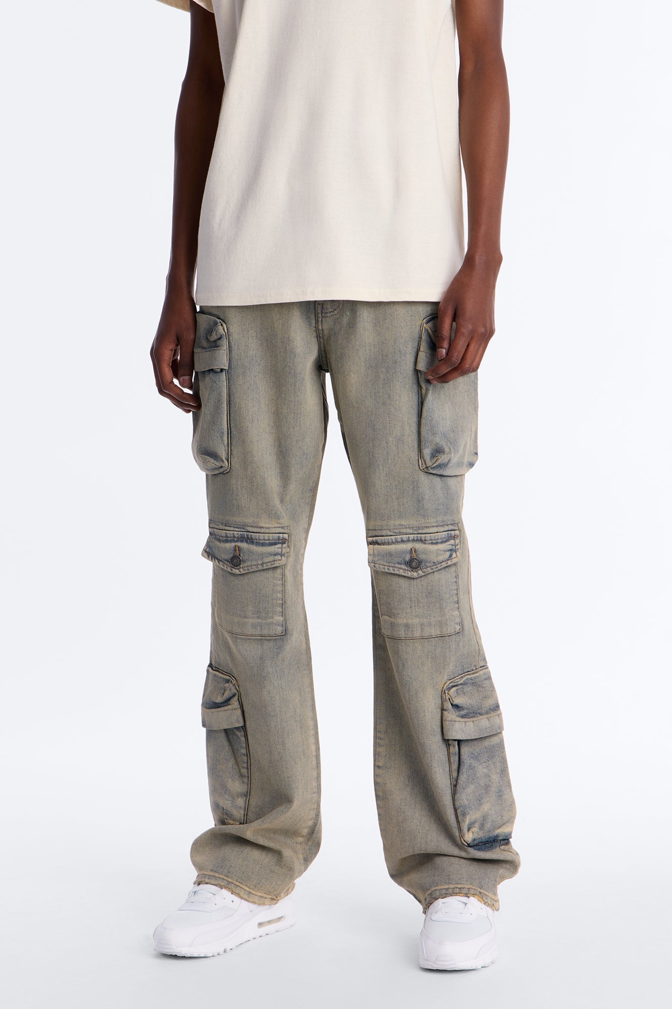 Stacked Slim Flare Cargo All The Way Jean - Vintage Wash