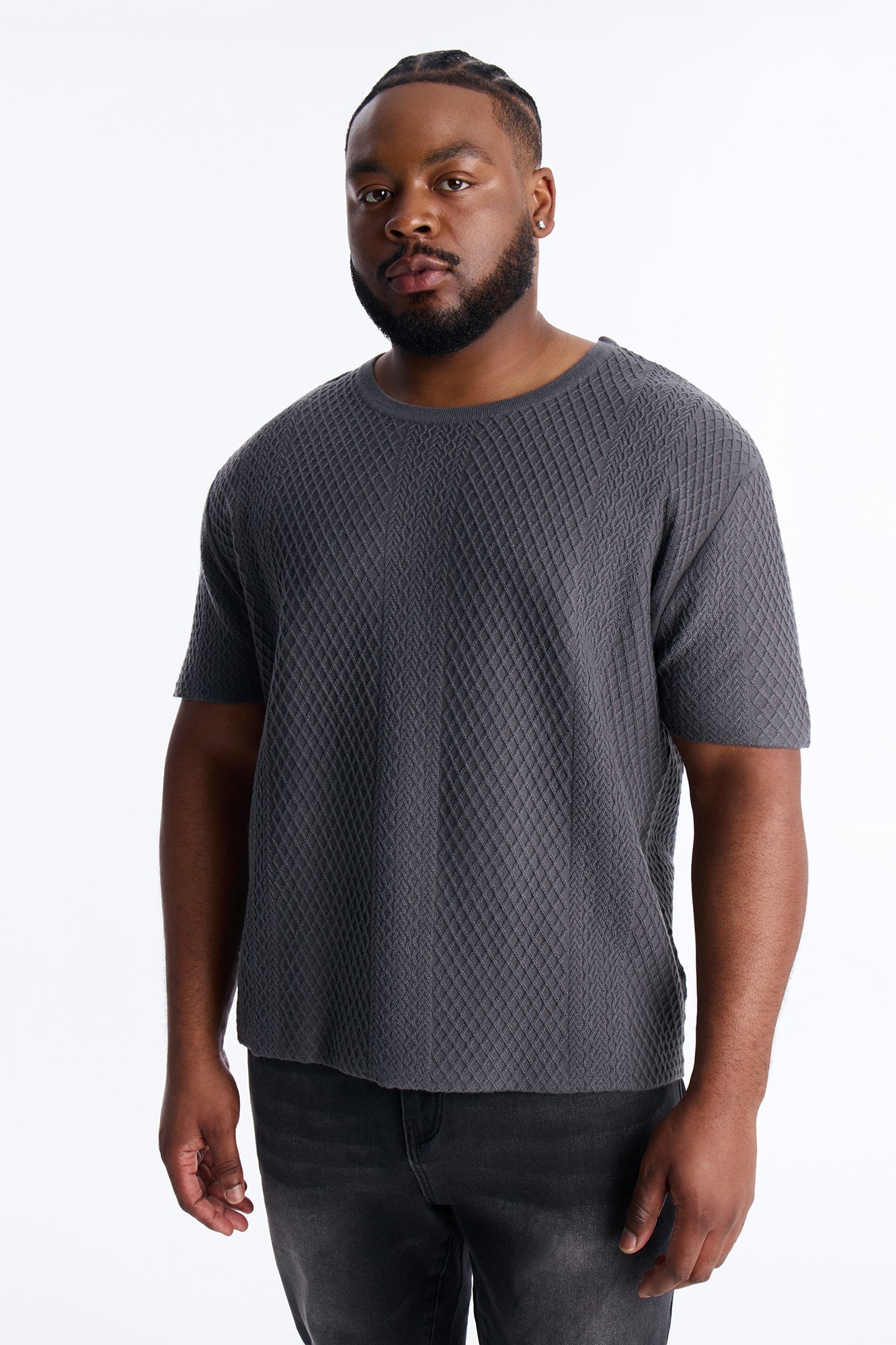 Relaxed Knitted Crewneck Tee - Black
