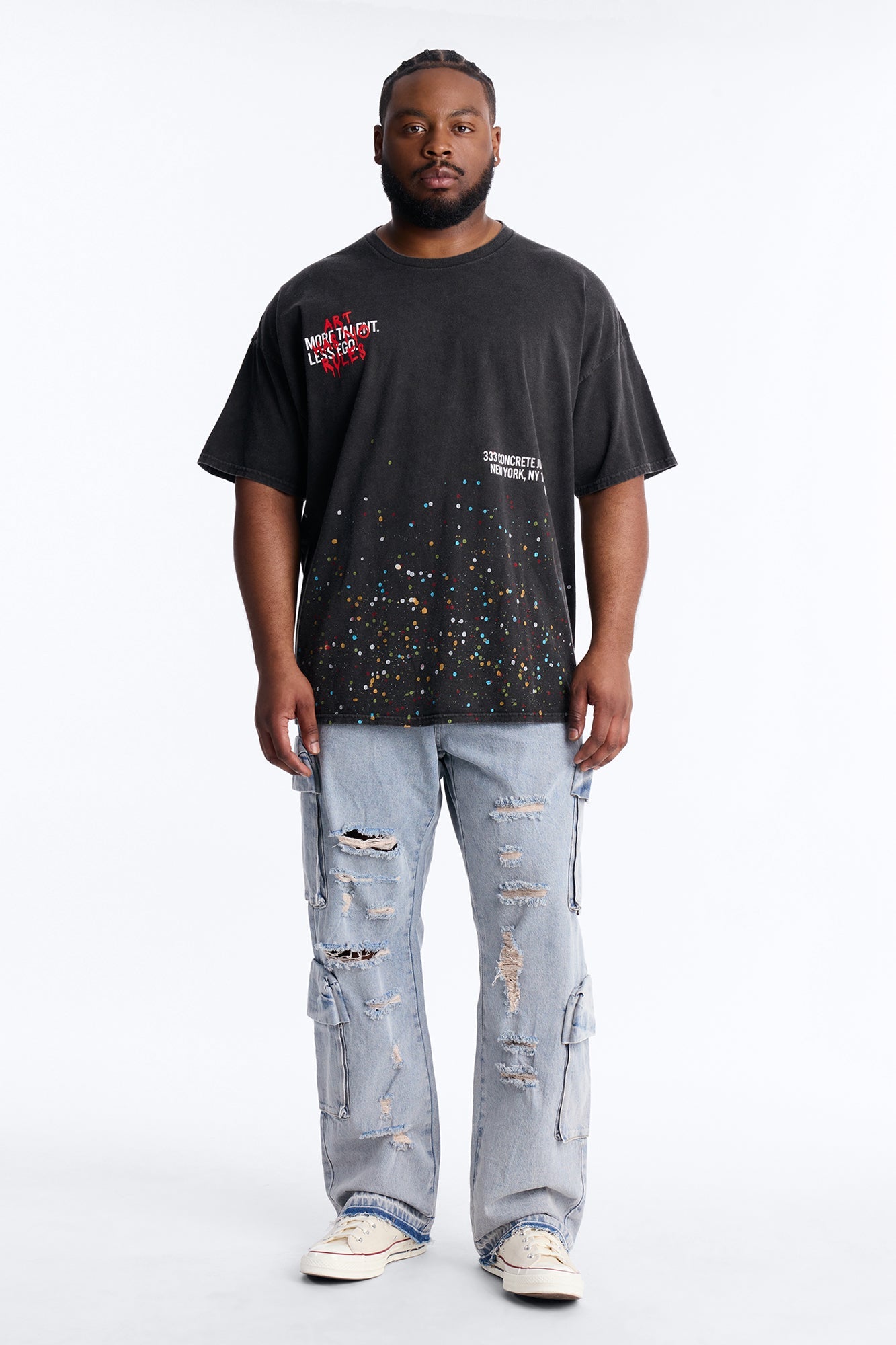 Art Has No Rules Paint Splatter Oversized Short Sleeve Tee - Black Wash