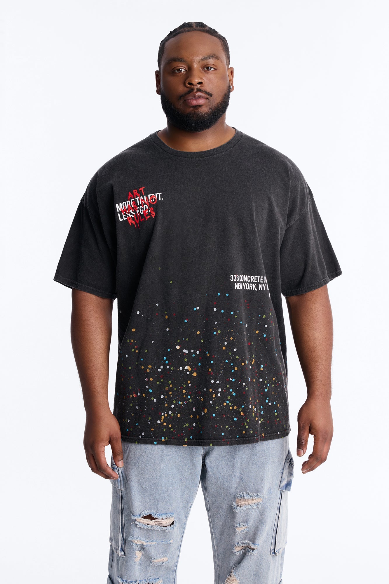 Art Has No Rules Paint Splatter Oversized Short Sleeve Tee - Black Wash