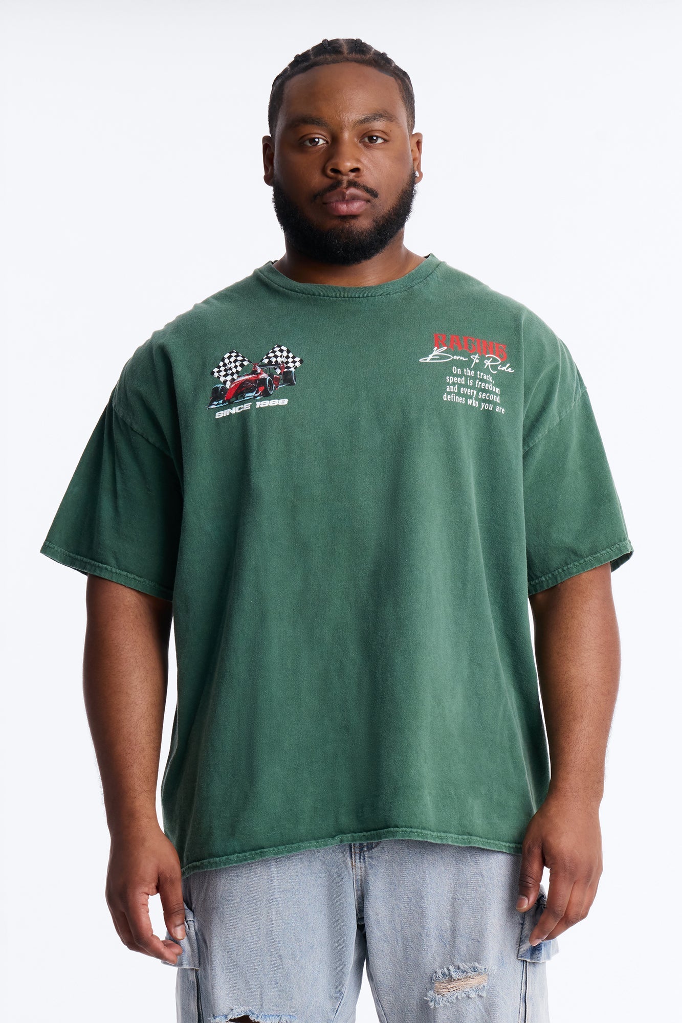 Racing Time Oversized Short Sleeve Tee - Hunter Green