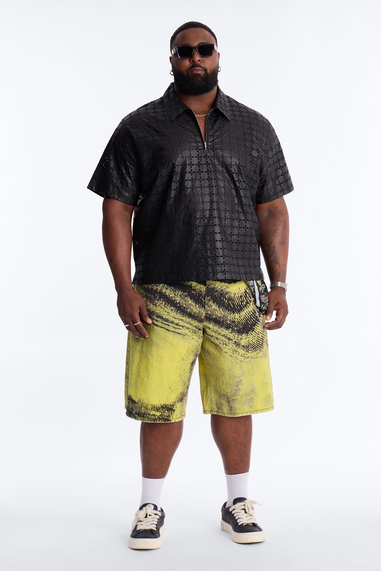 Relaxed Sunset Fever Faux Leather Polo - Black