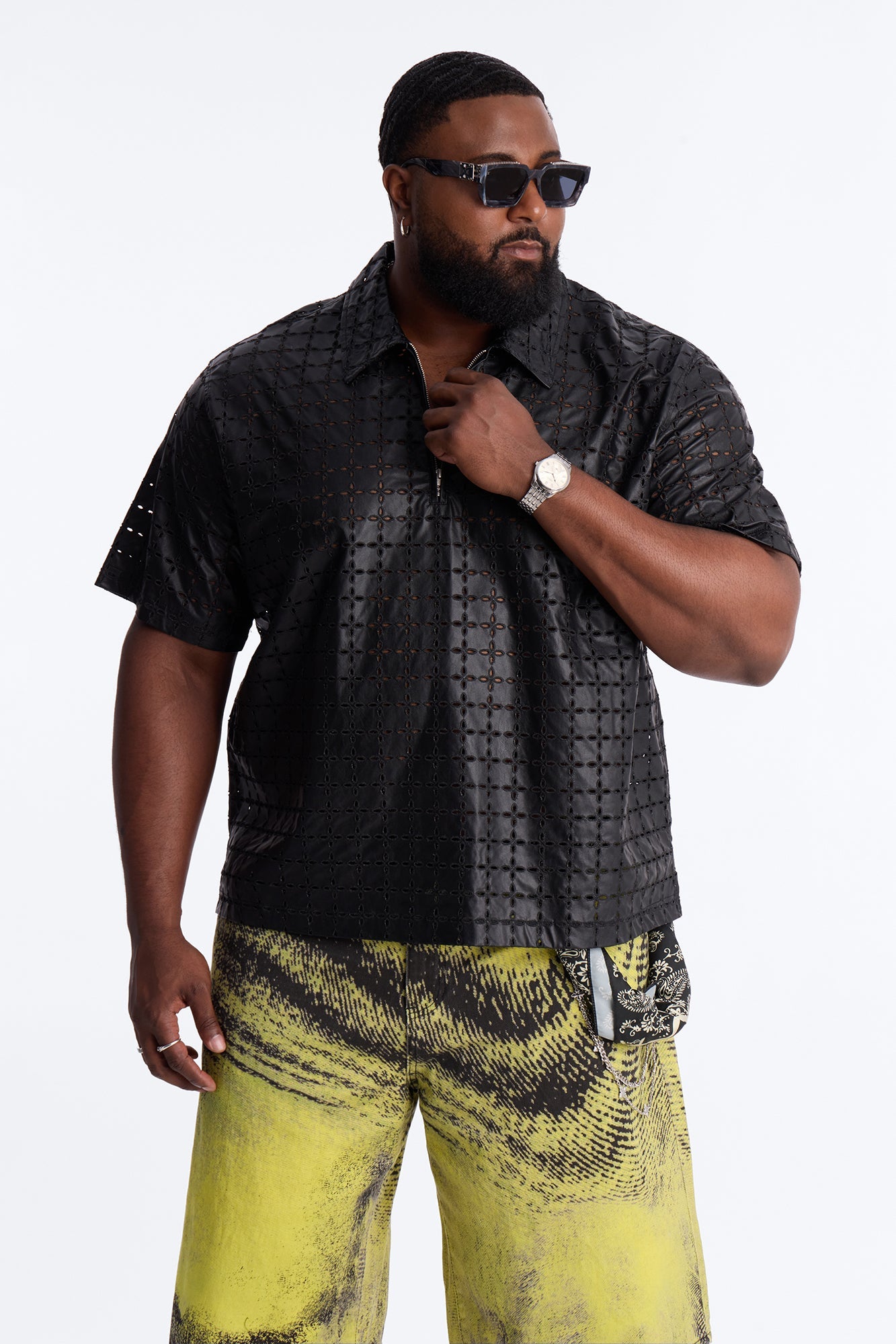 Relaxed Sunset Fever Faux Leather Polo - Black