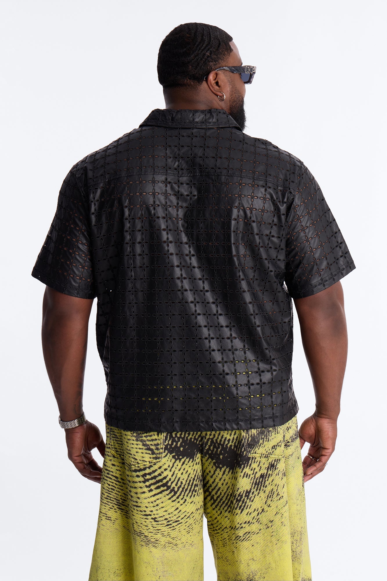 Relaxed Sunset Fever Faux Leather Polo - Black