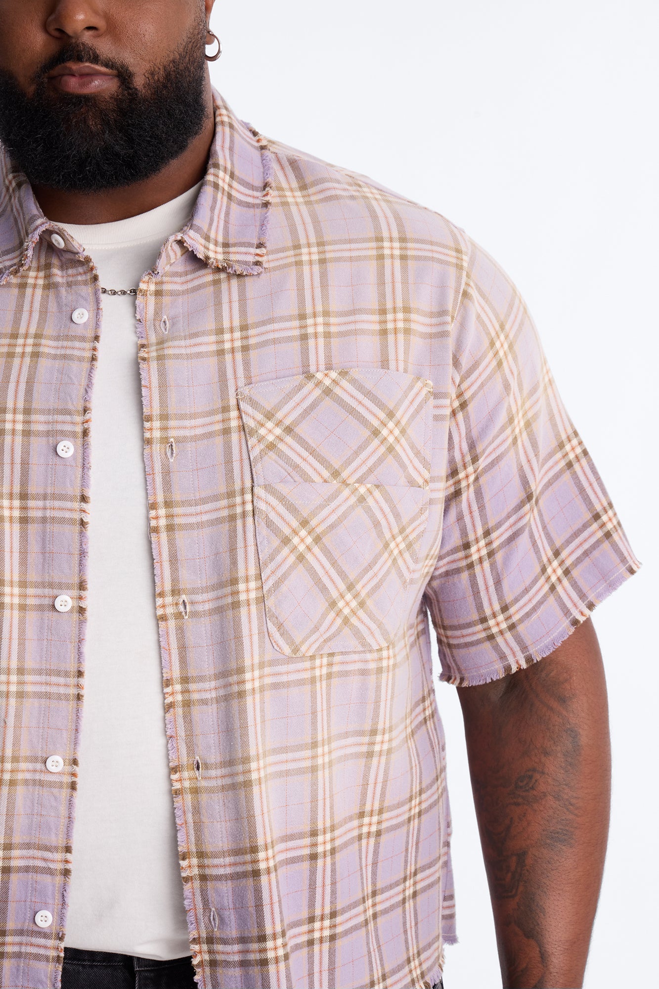 Cropped Gotta Move Flannel Button Up Shirt - Purple