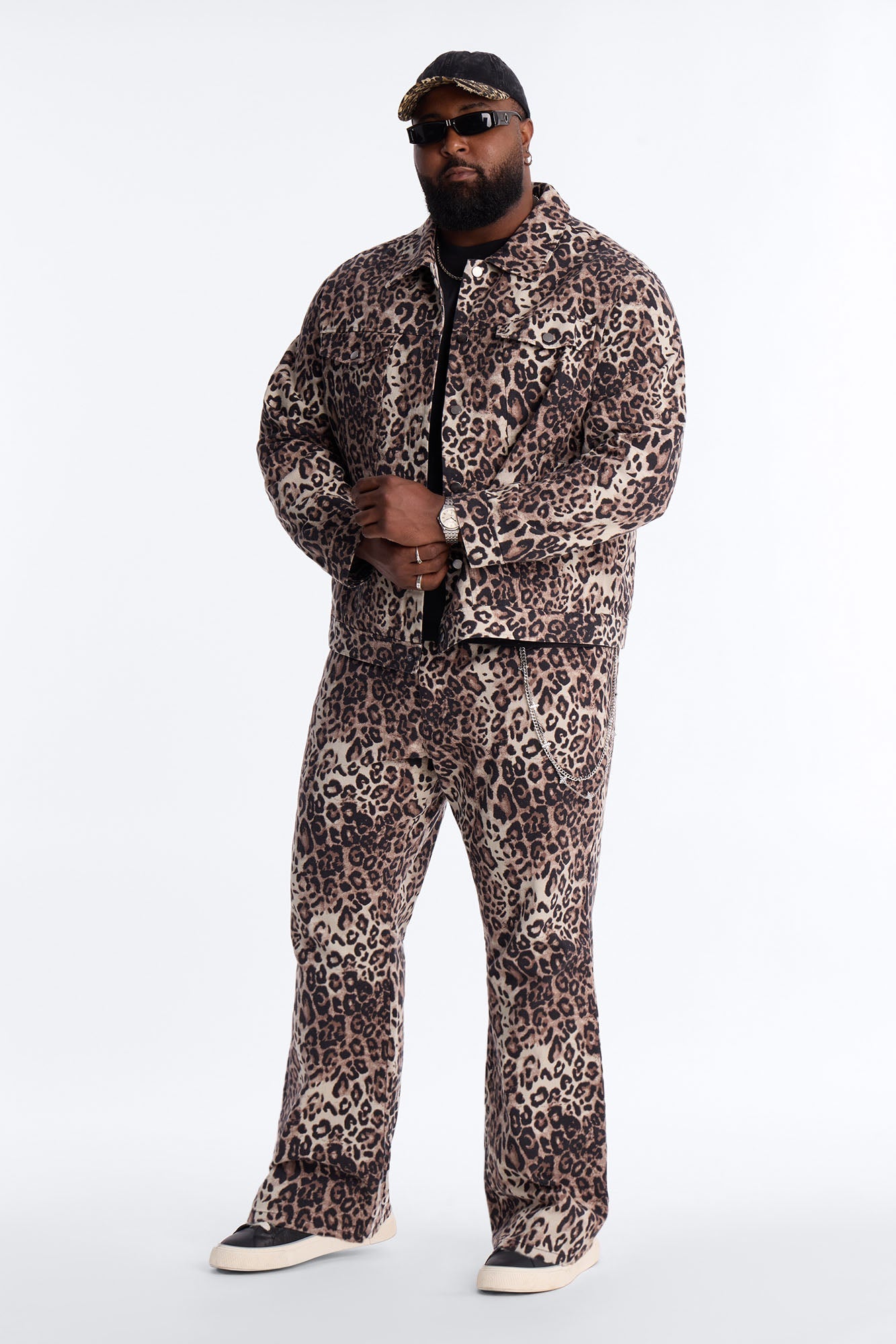 Marcy Wild Leopard Print Trucker Jacket - Brown