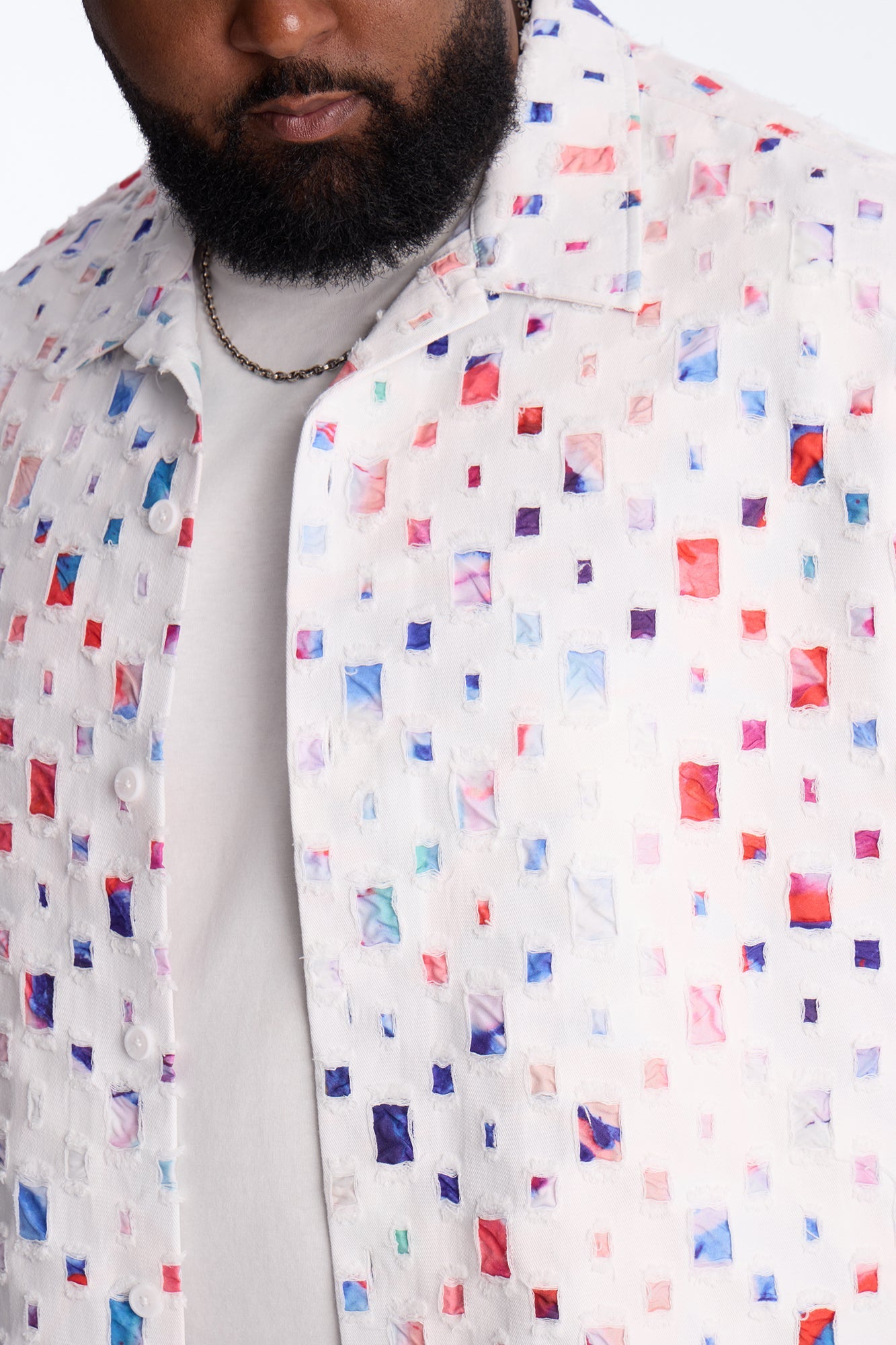 Cropped Watercolor Window Button Up Shirt - White
