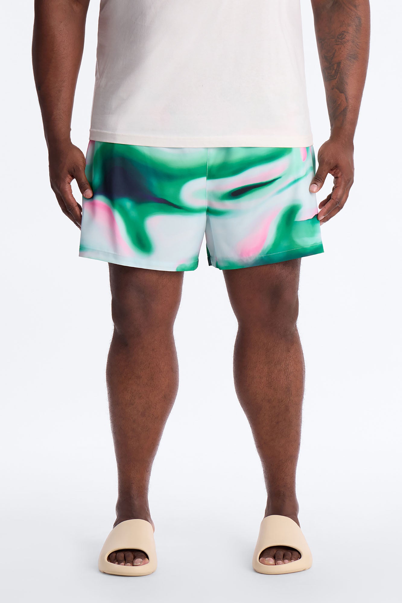 Relaxed Futuristic Abstract Acid Blur Swim Trunk 4″ - Green