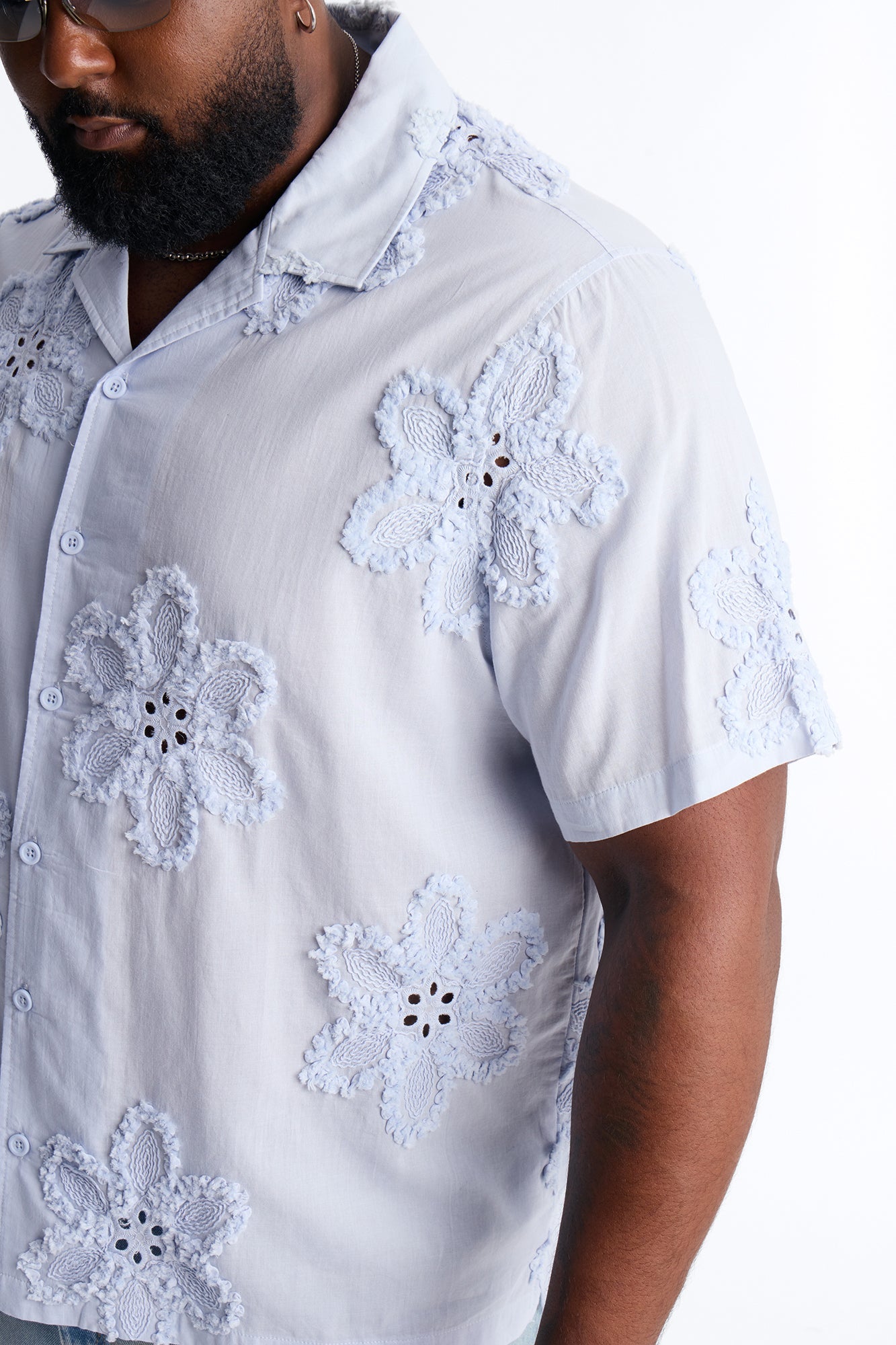 Dusty Bloom Cuban Collar Shirt - Light Blue