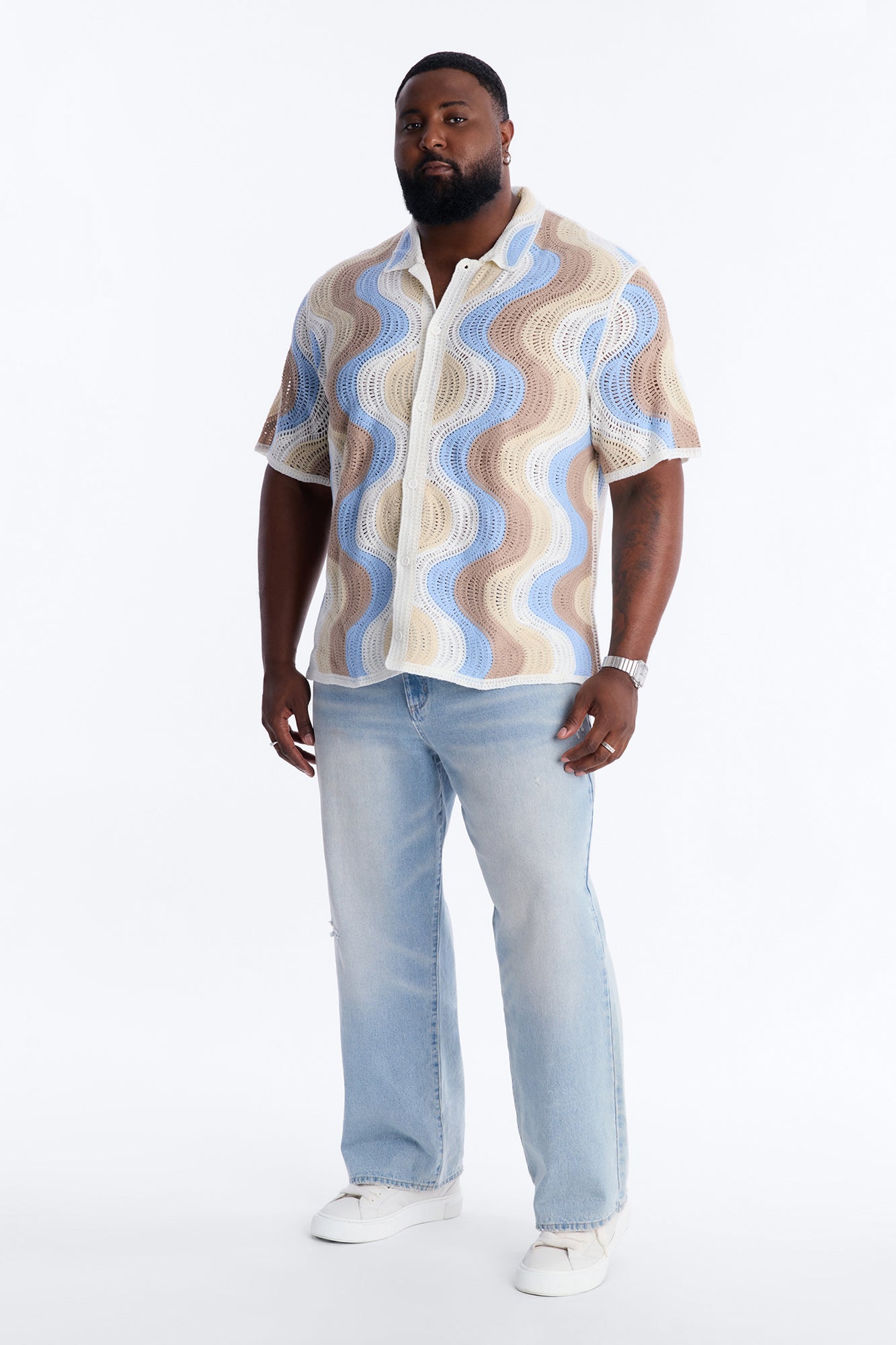 Desert Daze Crochet Short Sleeve Button Up Shirt - Multi Color