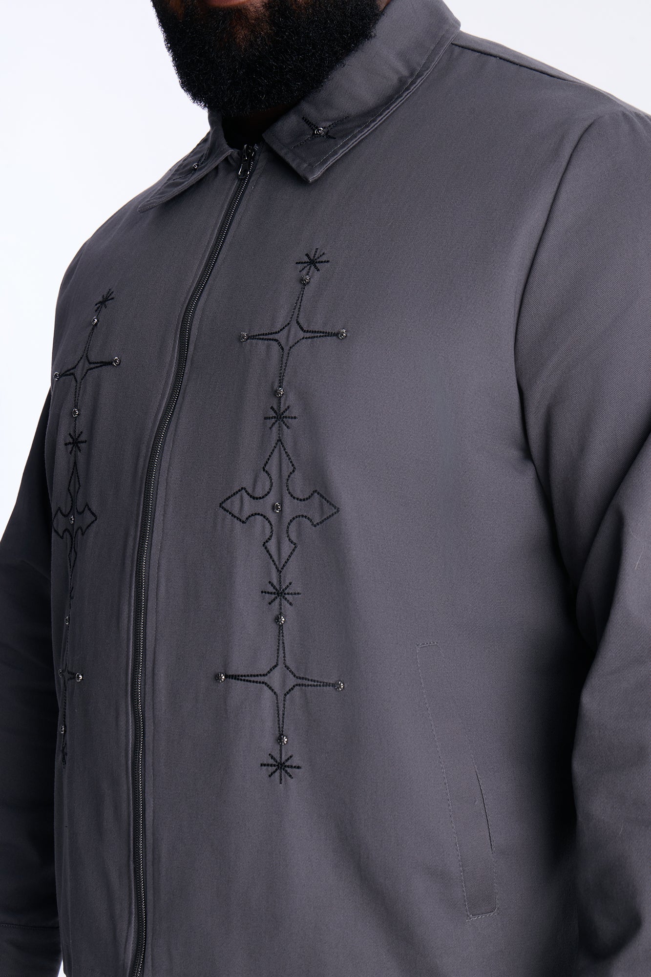 Vatican City Stitched Embellished Work Jacket - Grey