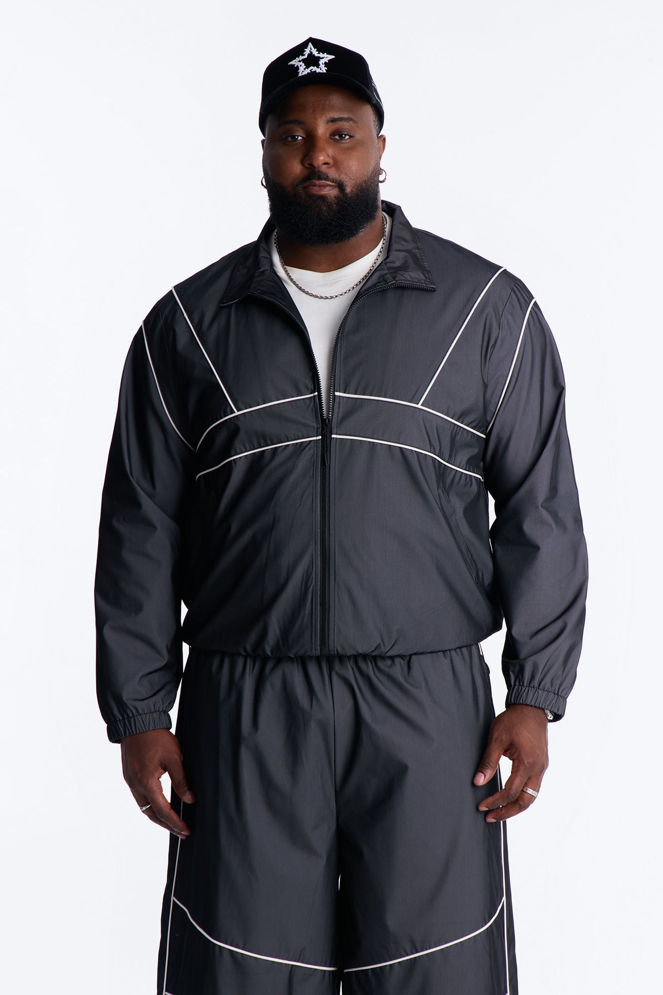 Relaxed Chroma Reflective Mesh Overlay Windbreaker Jacket - PlatinumIce