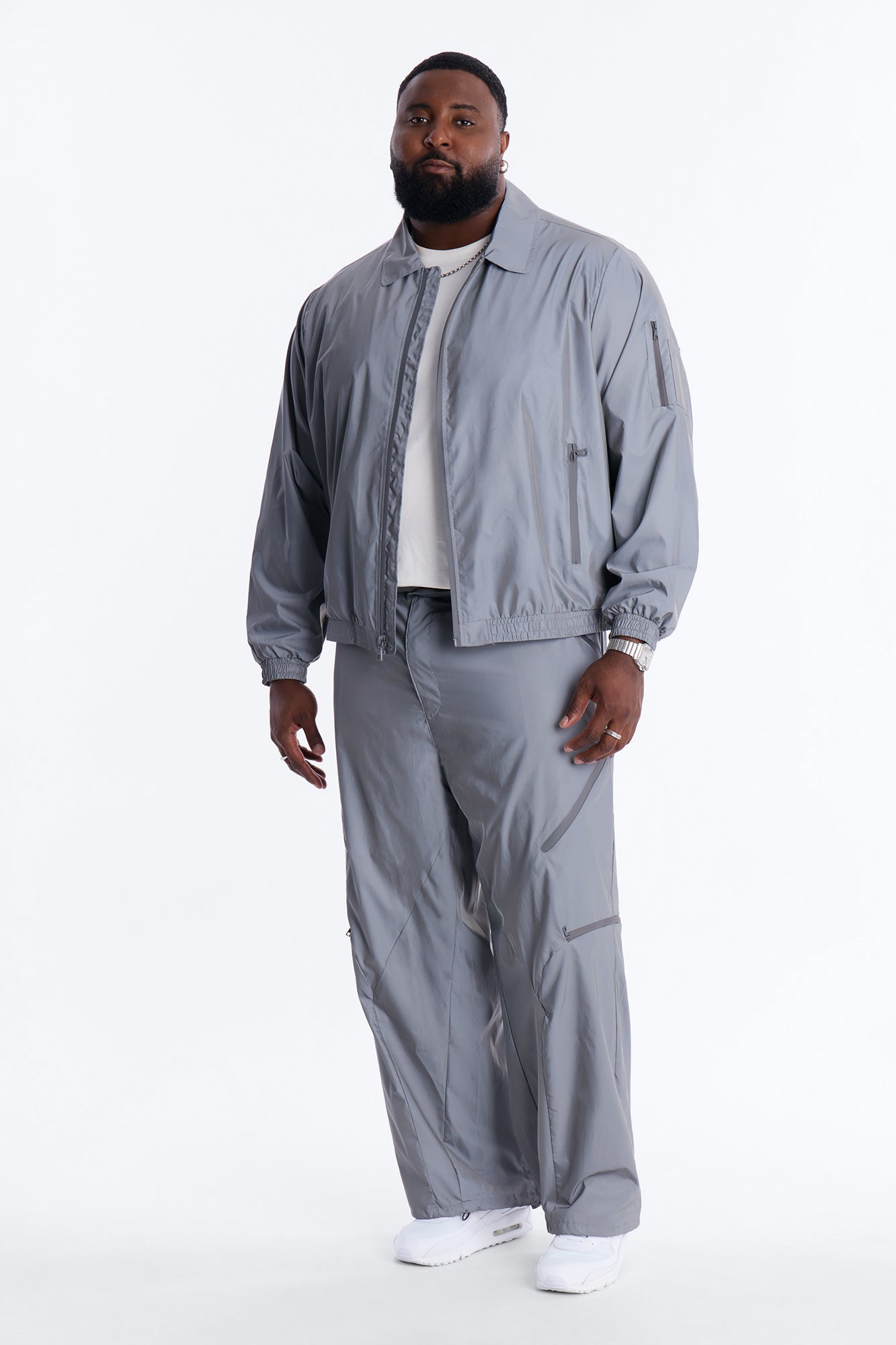 Baggy Reflective Zip Pant - Silver