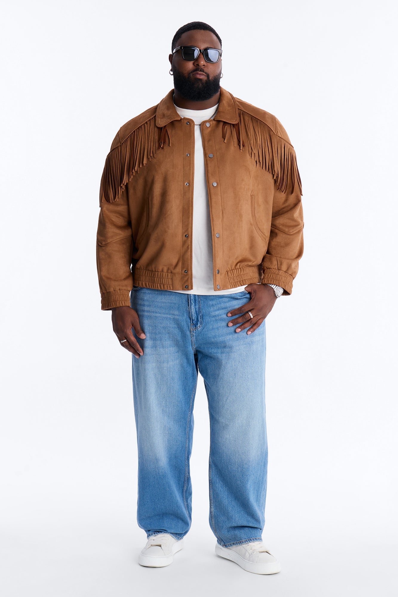 Fringed Festival Grounds Faux Suede Jacket - Camel