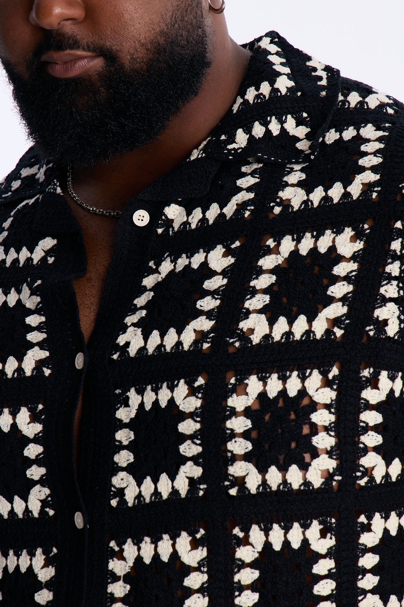 Coastal Crochet Button Up Shirt - Black