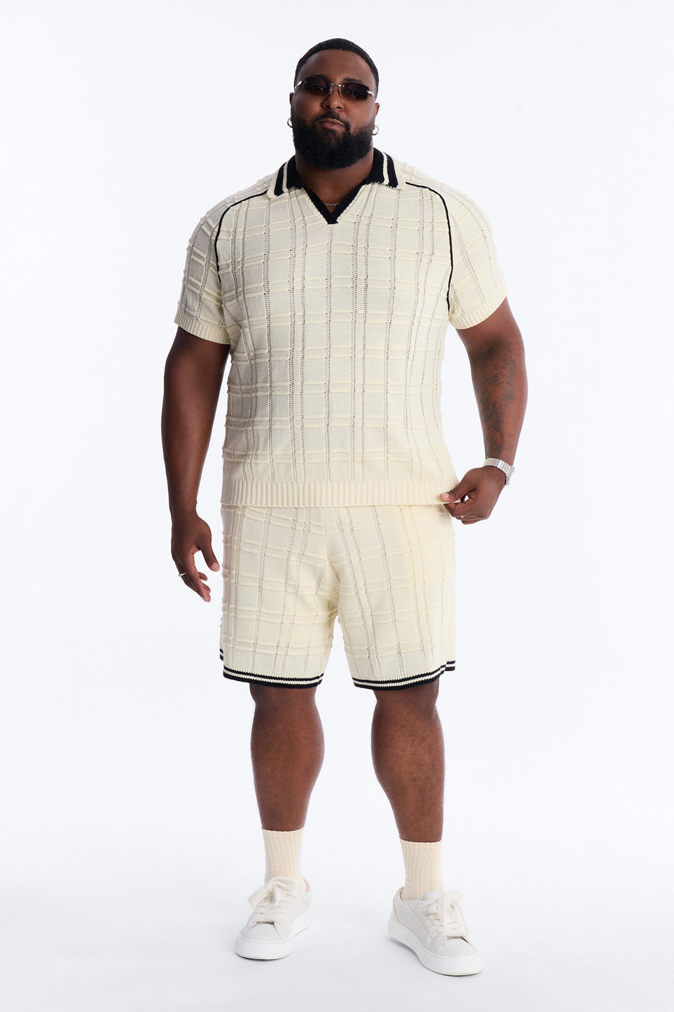Relaxed Riviera Johnny Collar Knit Polo - Cream