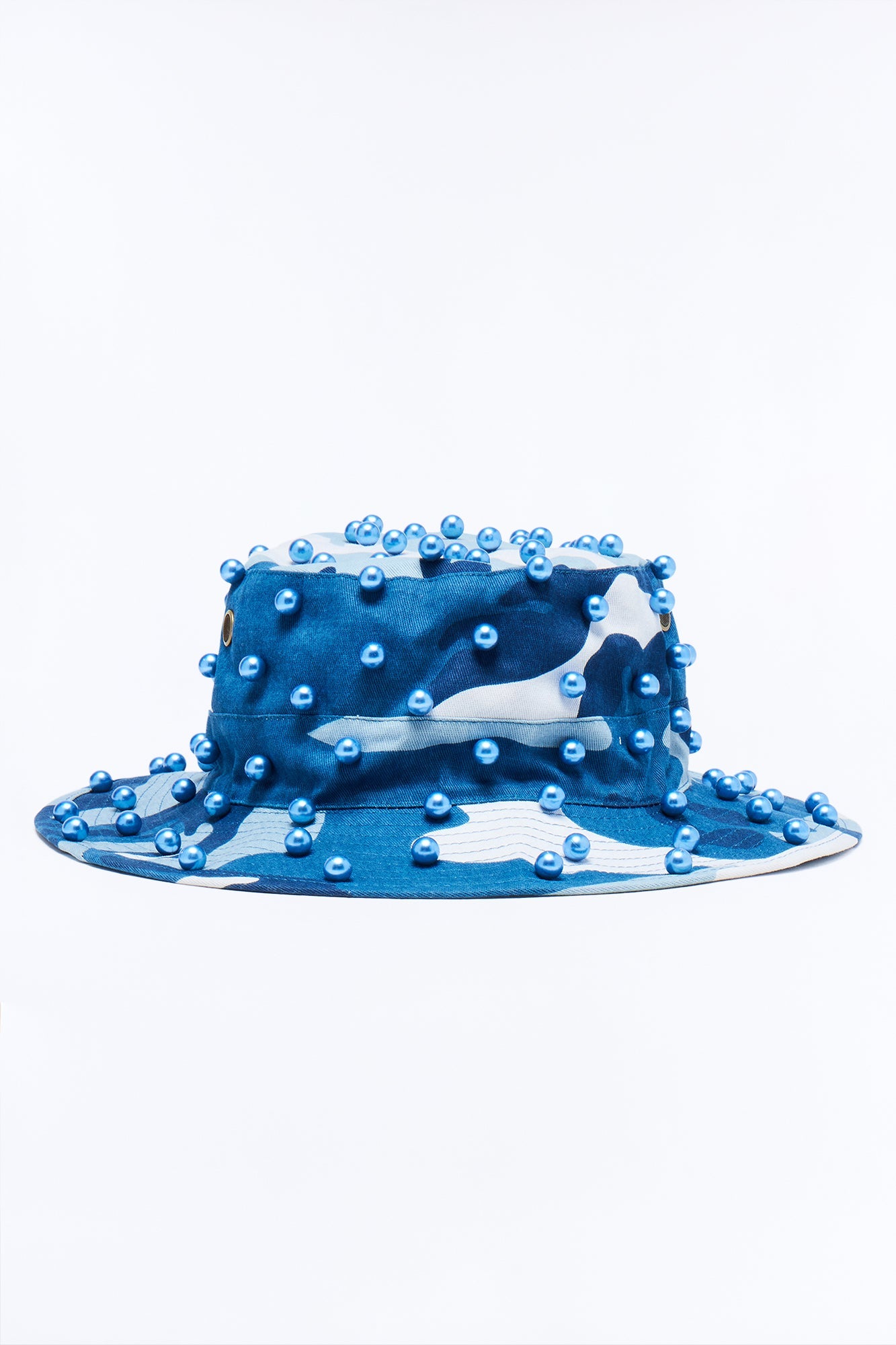 Camo Pearled Bucket Hat - Blue/combo